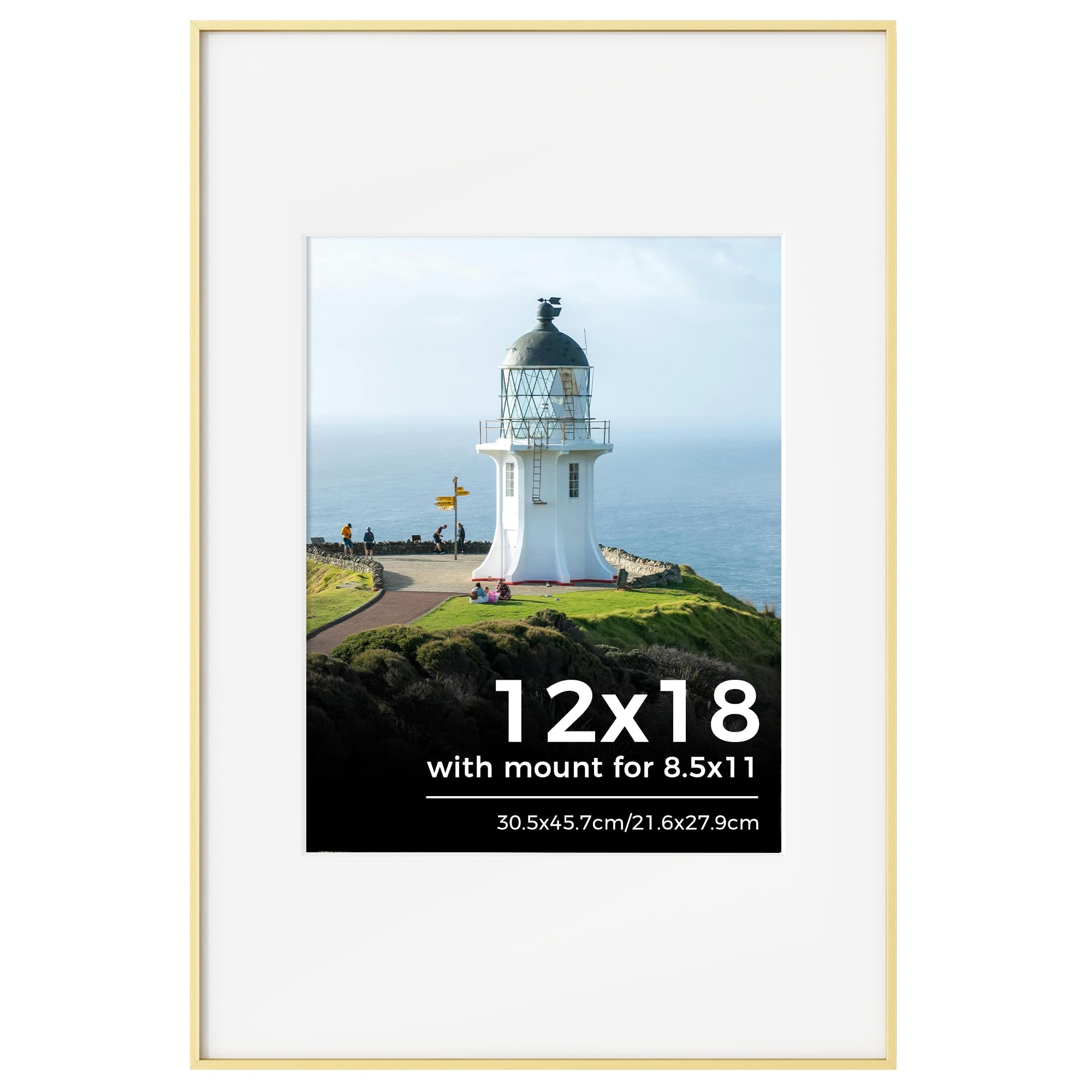 12x18 Picture Frame, 12x18 (30x45cm) Photo Frame with Mount for 8.5x11 inch Frame, Metal Poster Frame with Tempered Glass for Home, Gallery Wall Mount Display, Gold