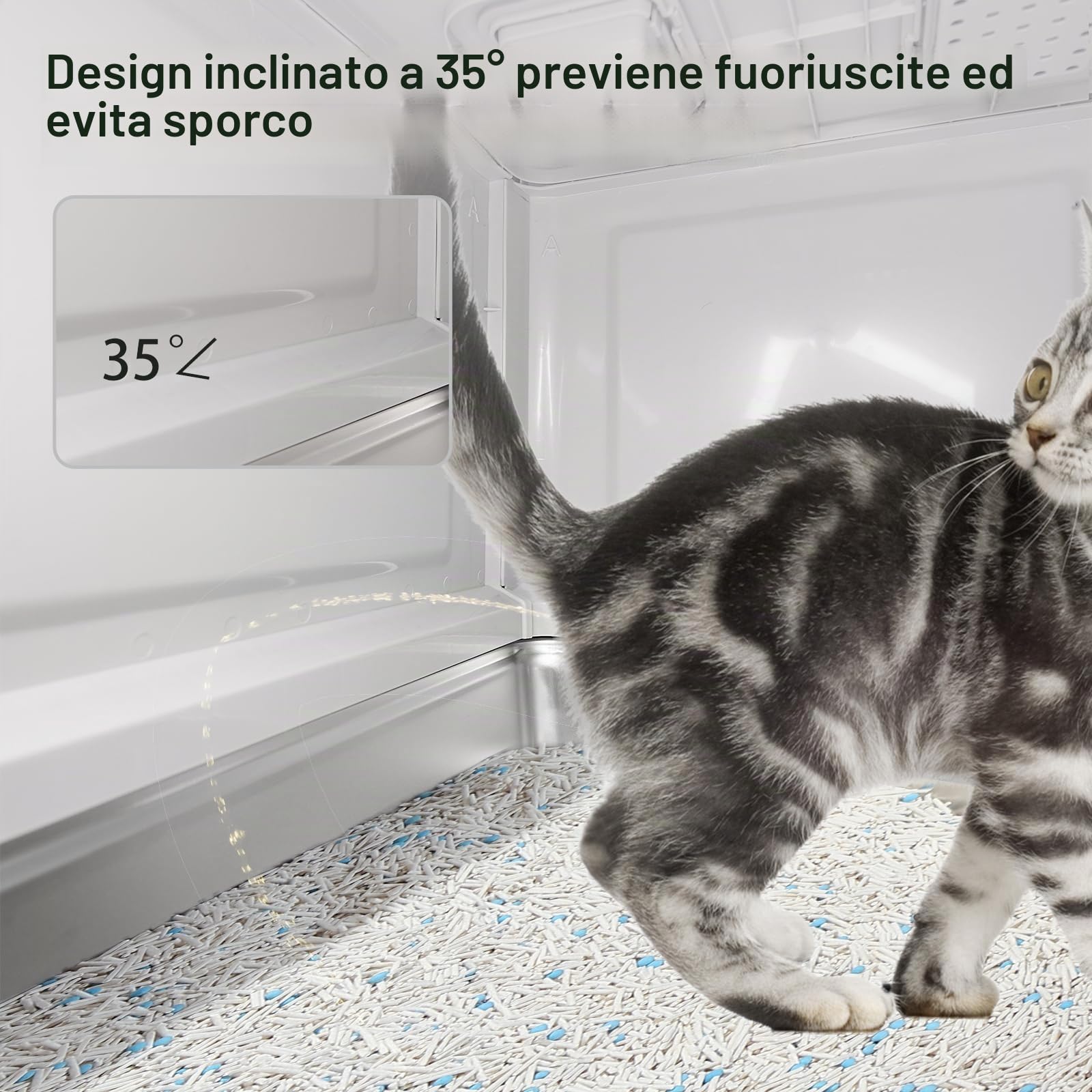 Marchul XL Lettiera per gatti grande, in acciaio inox, con coperchio e cassetto, pareti laterali alte con deflettori antispruzzo, vassoio più profondo con paletta e tappetino, inodore