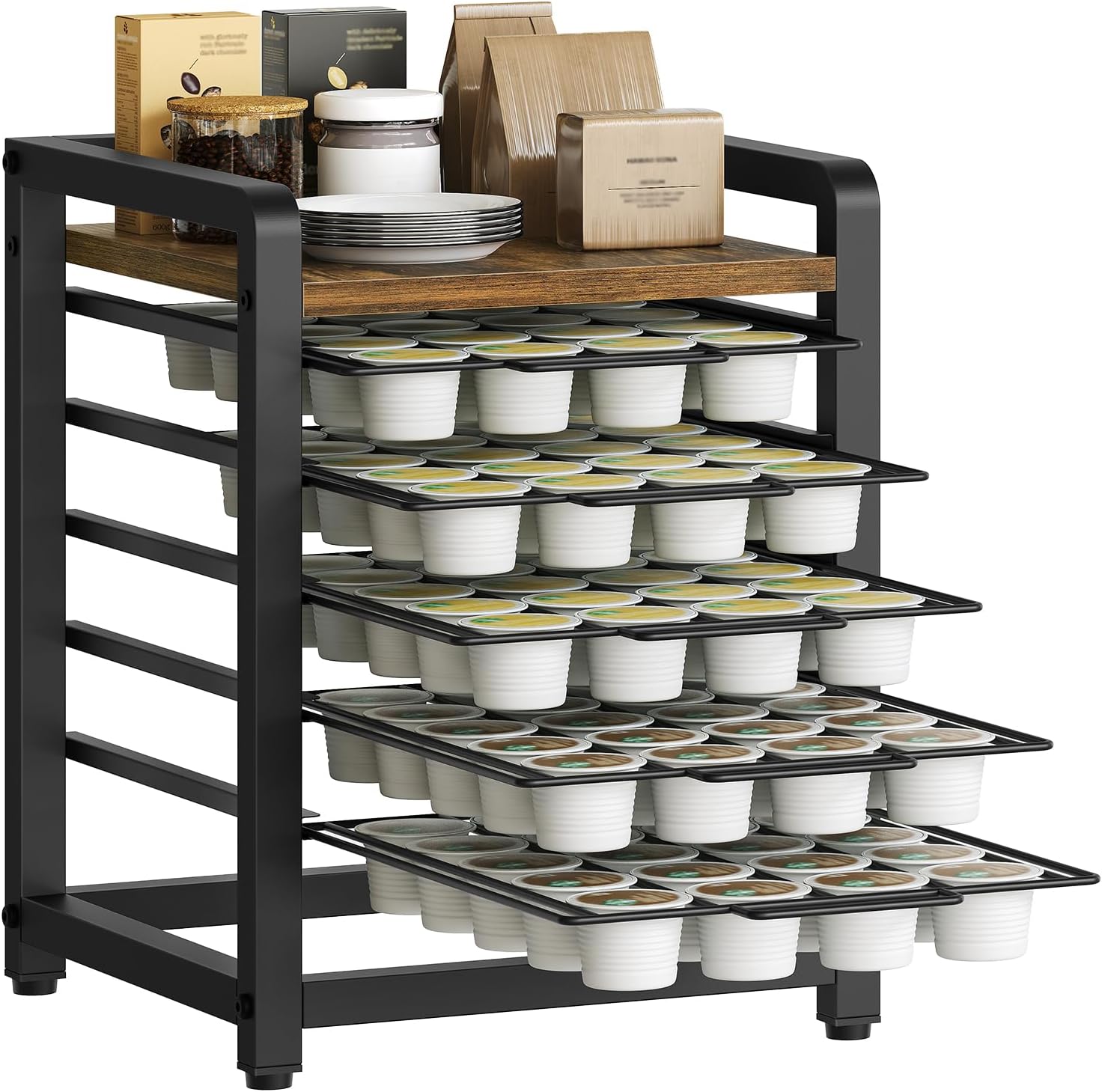Coffee Pod Drawer Holder for K Cup, 100 Pods Capacity, 5 Tier Coffee Pod Organizer, Space Saving, for Kitchen, Living Room, Cafe, Rustic Brown KH05BR
