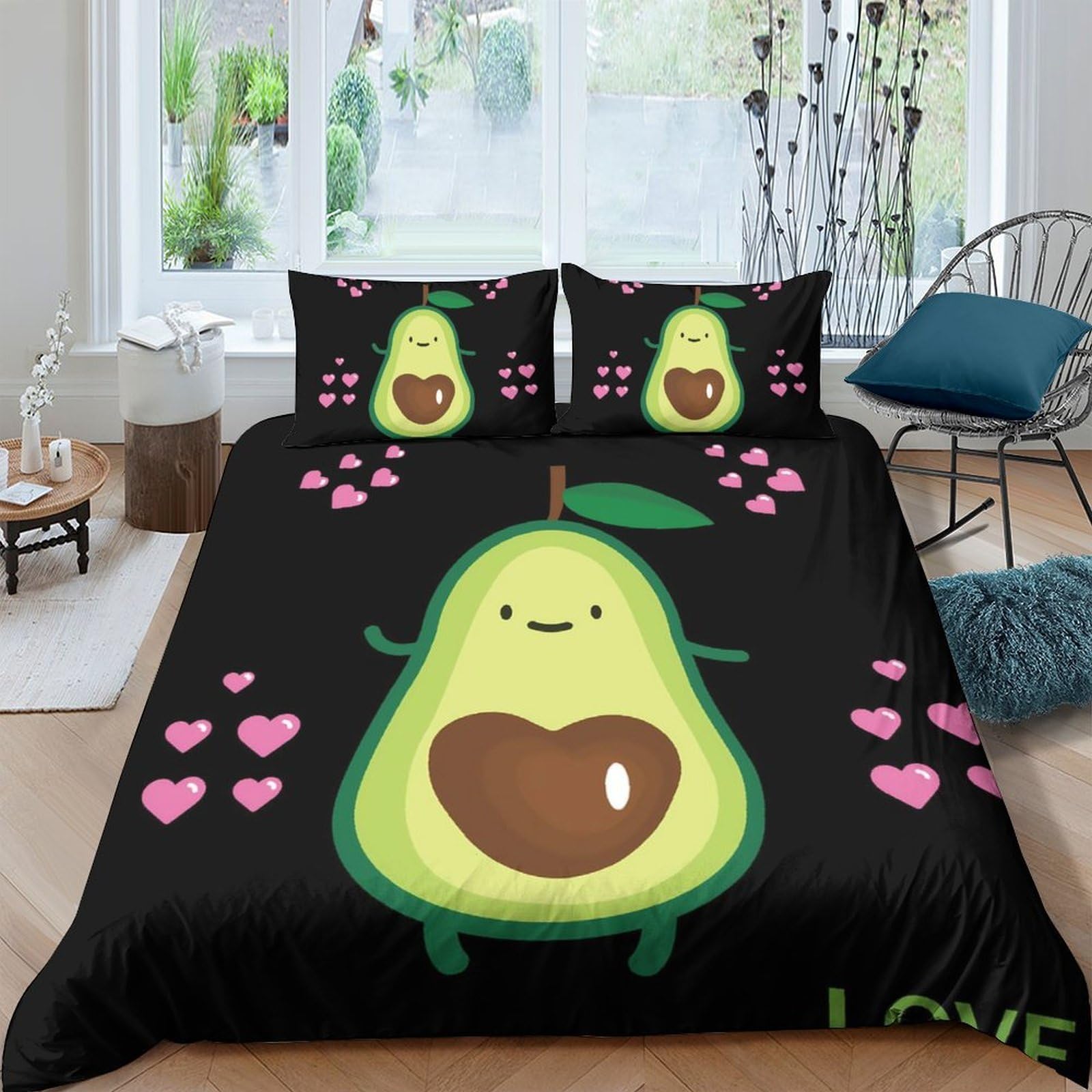 Ctjqhvkz Style-9 3D Printed Avocado Cute Fitted Sheet Microfiber Bedroom Decor Pink Hearts Bed Cover Anti-Slip Machine Washable Single（135X200cm）