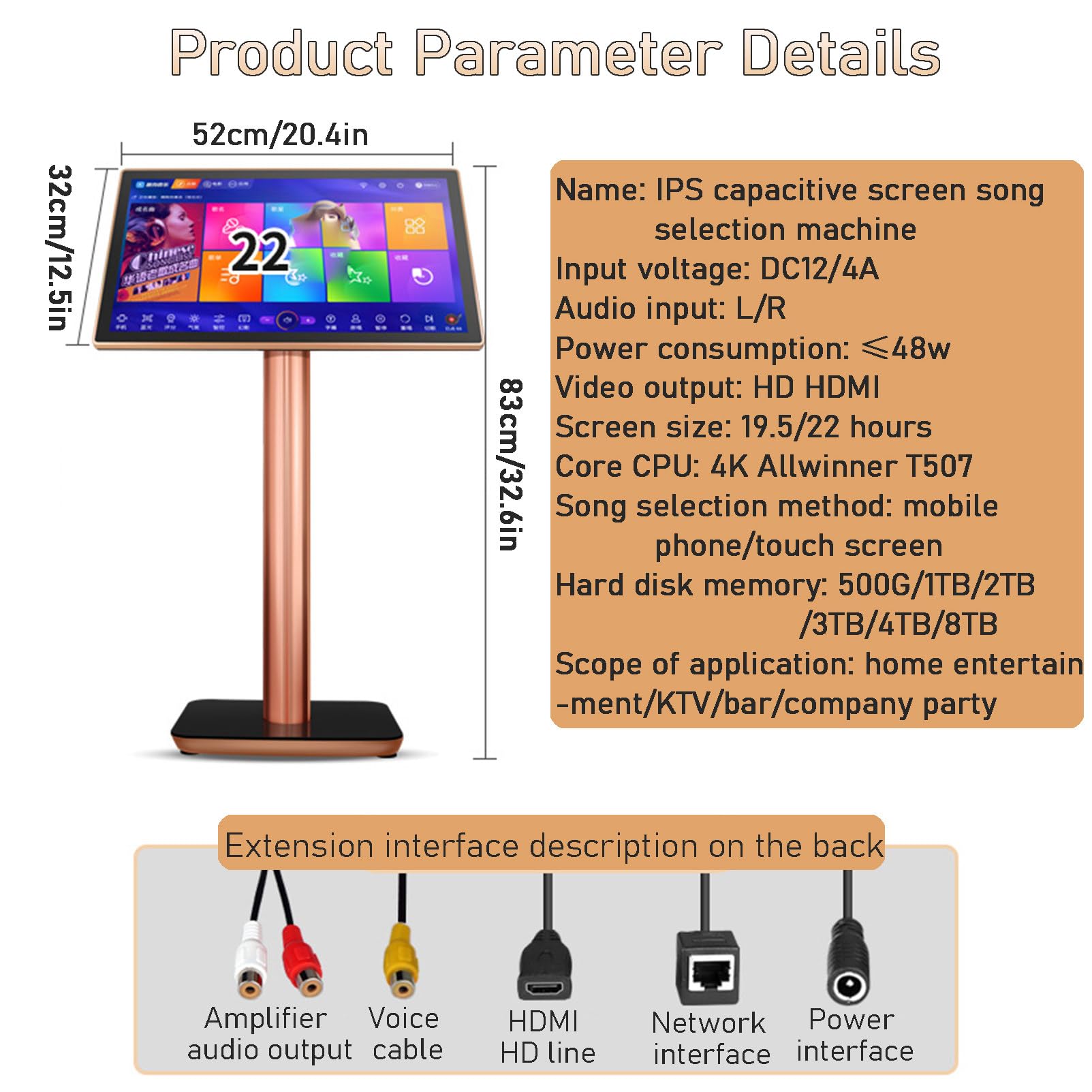 Sistem per Karaoke, Telecomando per Telefono con Touch Screen, Download Di Canzoni dal Cloud, Macchina per Karaoke Tutto In Uno, Lettore Karaoke KTV per Cantare,22inch-3TB
