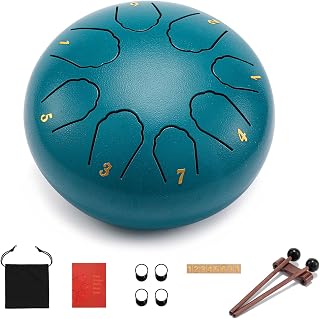 Steel Tongue Drum Set - 6 inch 8 Note Rain Hand Pan Drum for Kids & Adult Music, Yoga, Prenatal & Outdoor Garden Use With Drum Mallets