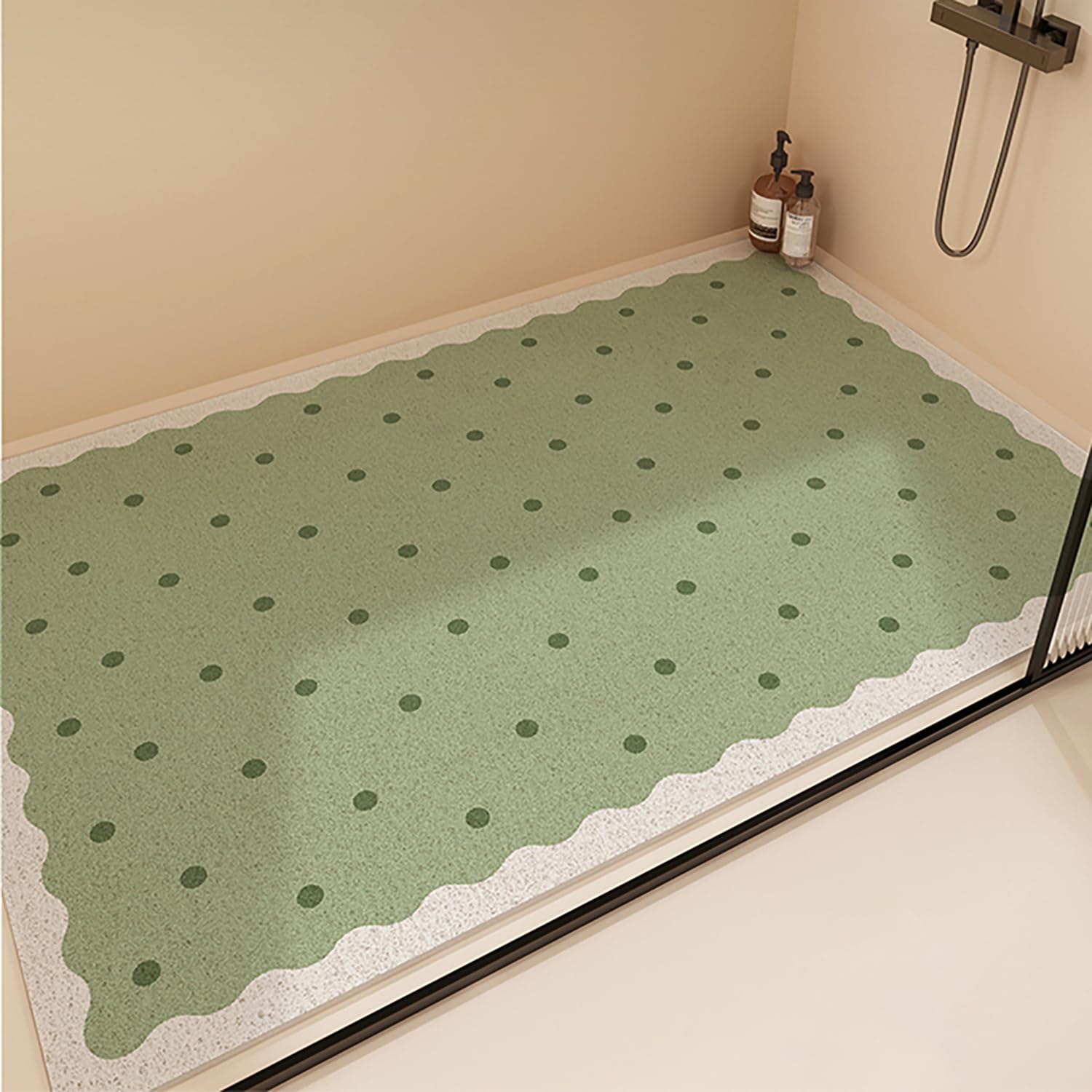 QYMYOZ Non-Slip Bath Mat 60x90cm Eco-Friendly Luffa Shower Rug Drainage Holes Design Green Bath Mat for Bathroom Safety and Comfort