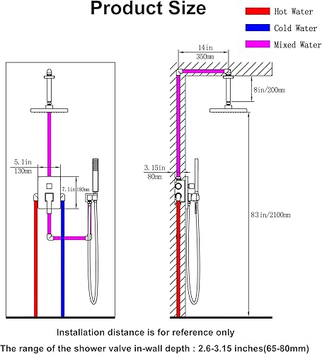 Miniatura 14 de SKOWLL Juego de grifo de ducha de baño LED de 12 pulgadas, sistema de accesorios de ducha de lluvia, juego de cabezal de ducha de montaje en pared