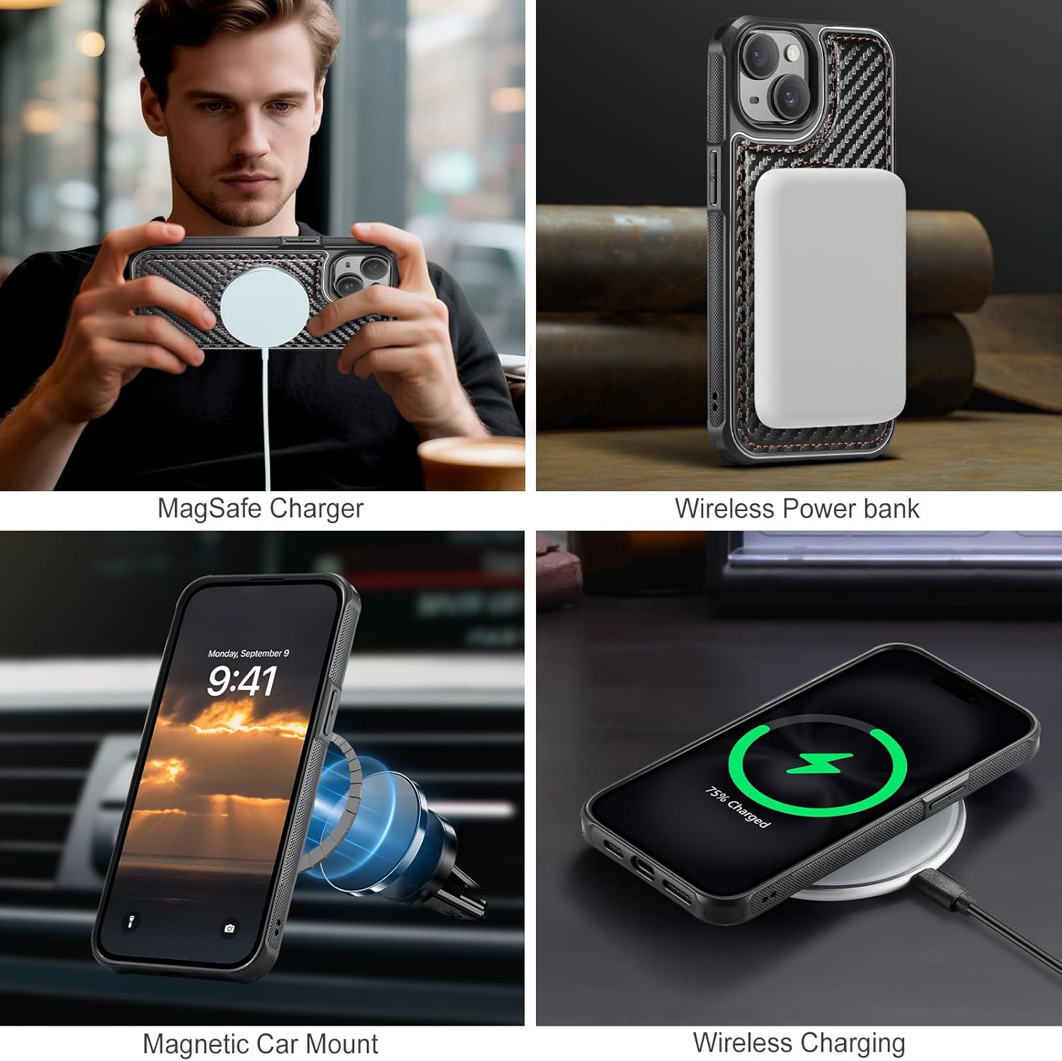 for iPhone 13 Wallet Case Compatible with Magsafe, Magnetic RFID Blocking Card Holder Kickstand 2 in 1 Detachable Case for iPhone 13 6.1", Carbon Black