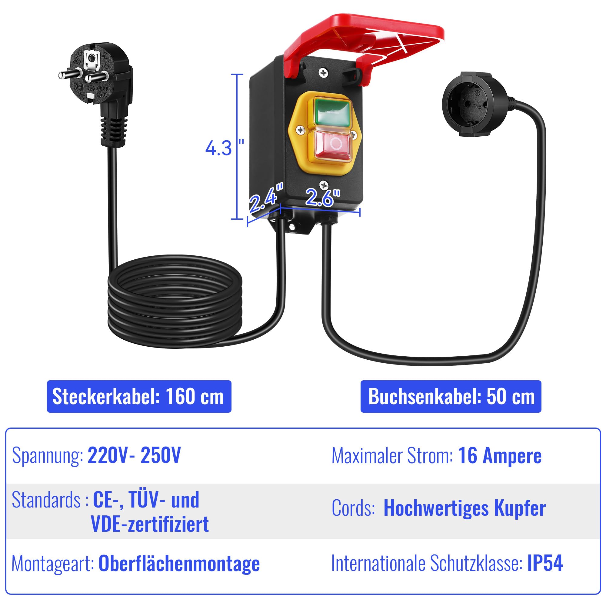 Interruttore Di Emergenza Dreyoo Monofase 220V-250V Con Presa 16A - Per Tavole Fresatura E Utensili Elettrici - Foto 4