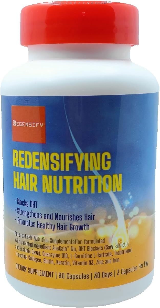 Redensifying Hair Nutrition - Hair Regrowth Supplement with AnaGain Nu, Saw Palmetto, Ecklonia Cava, Coenyzme Q10, Tocotrienol, L-Carnitine | DHT Blocker | Reduce hairfall for Men & Women