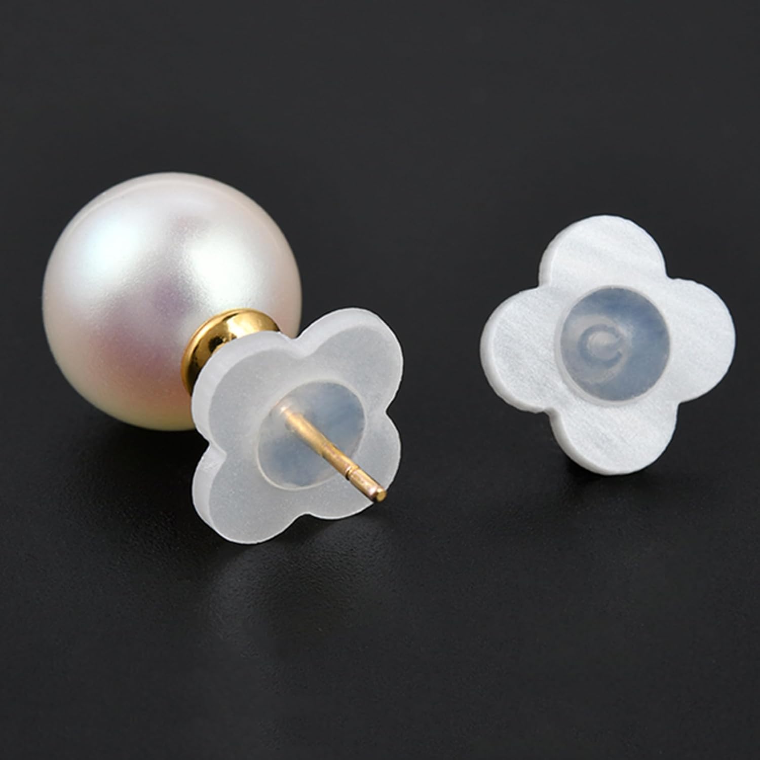 Comfortable Earring Backs for Droopy Ears, Hypoallergenic Rubber and Plastic, Flower Shape, Heavy Stud Support, Locking Backstop, 8 Pieces