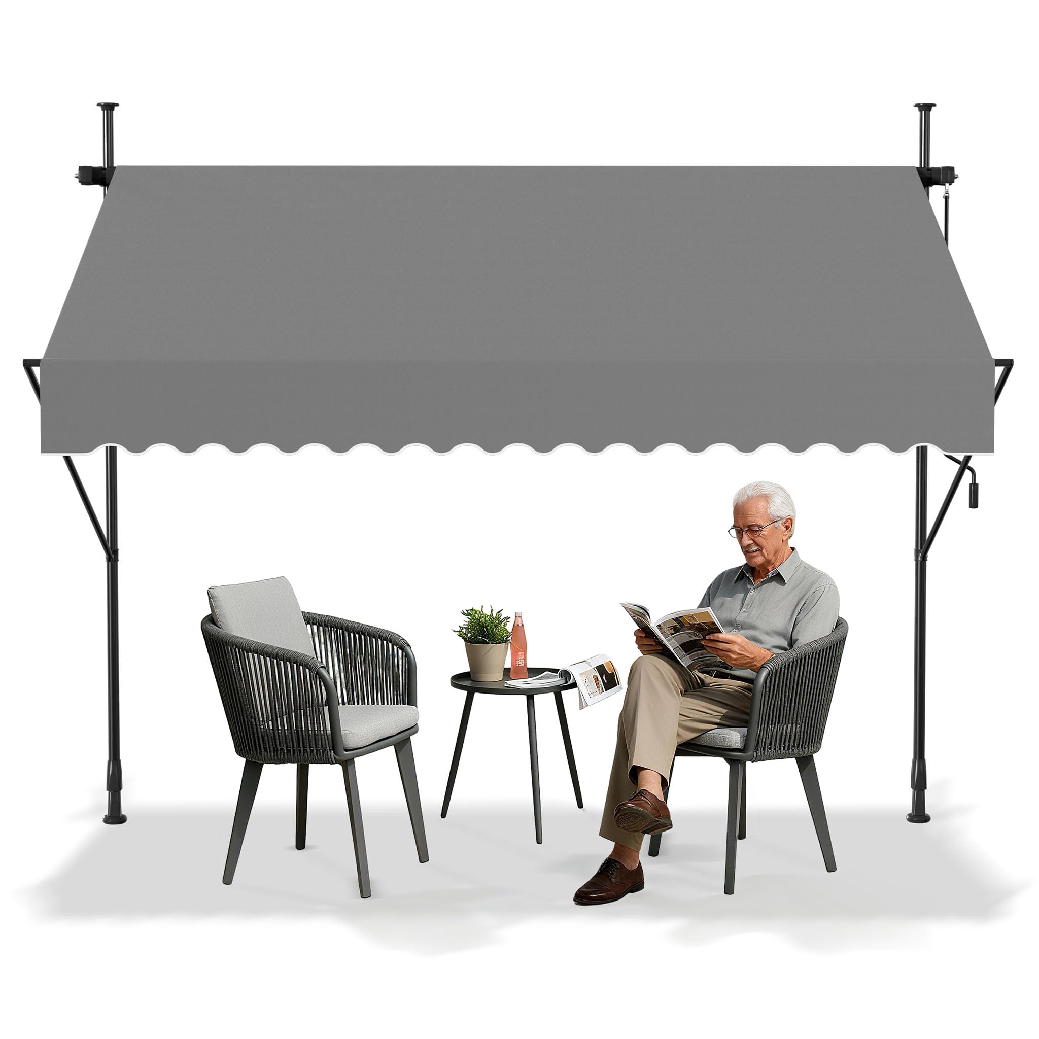 Aufun Klemmmarkise mit Handkurbel Balkon 200/250/300/350/400 cm | Balkonmarkise ohne Bohren Markise Sonnenschutz aus Polyester UV-Beständig und Höhenverstellbar, Terrassenüberdachung