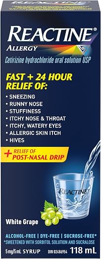 Reactine Liquid Allergy Medicine - 24 Hour Antihistamine Relief for Itchy Eyes, Runny Nose, Hives & Sneezing - Medication with Cetirizine Hydrochloride - Fast-Acting for Adults & Children 12+ 118 mL
