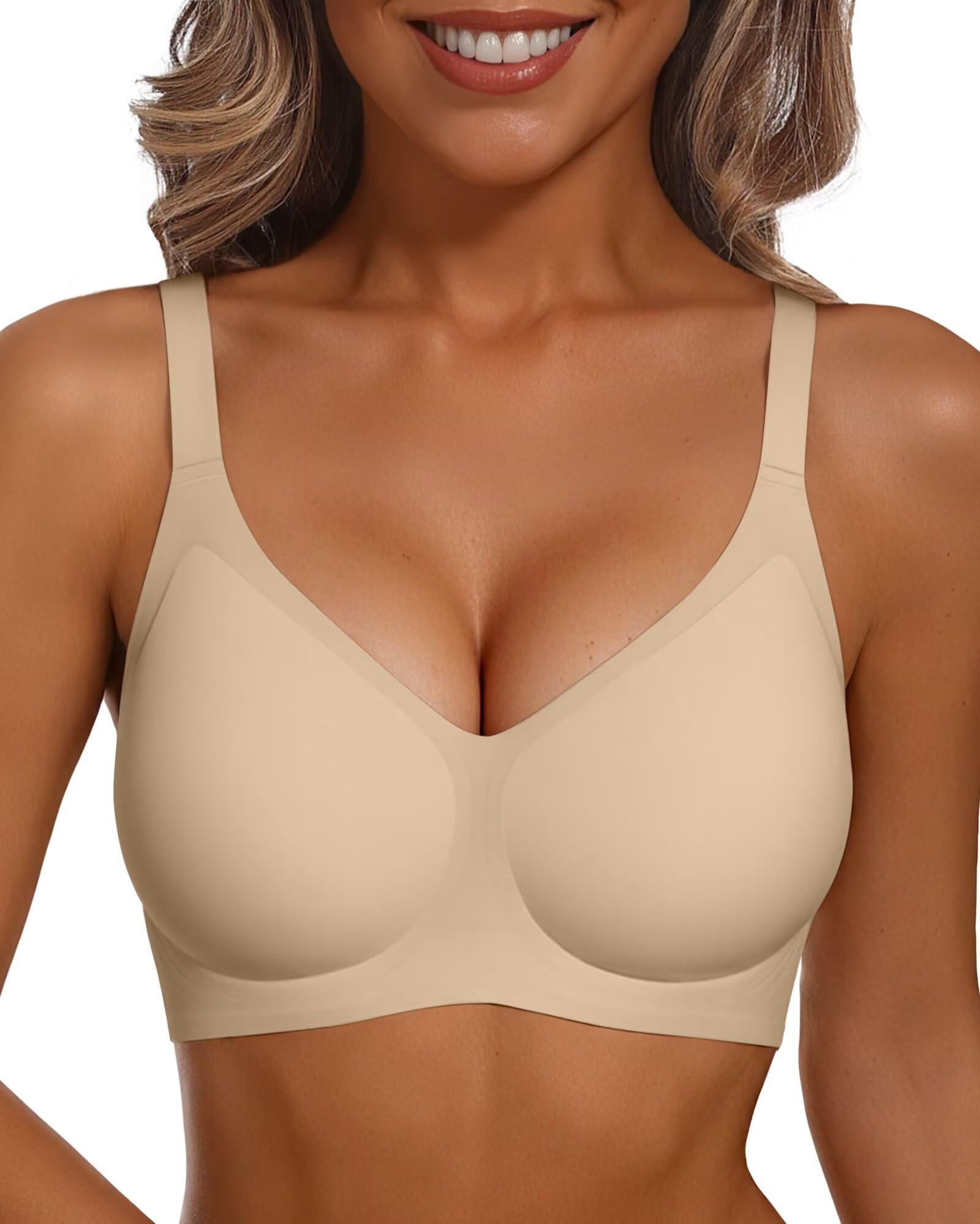 Vertvie Jelly Racerback Bras for Women Wireless Push Up Bra Seamless Supportive Full Coverage Convertible T-Shirt Bralettes