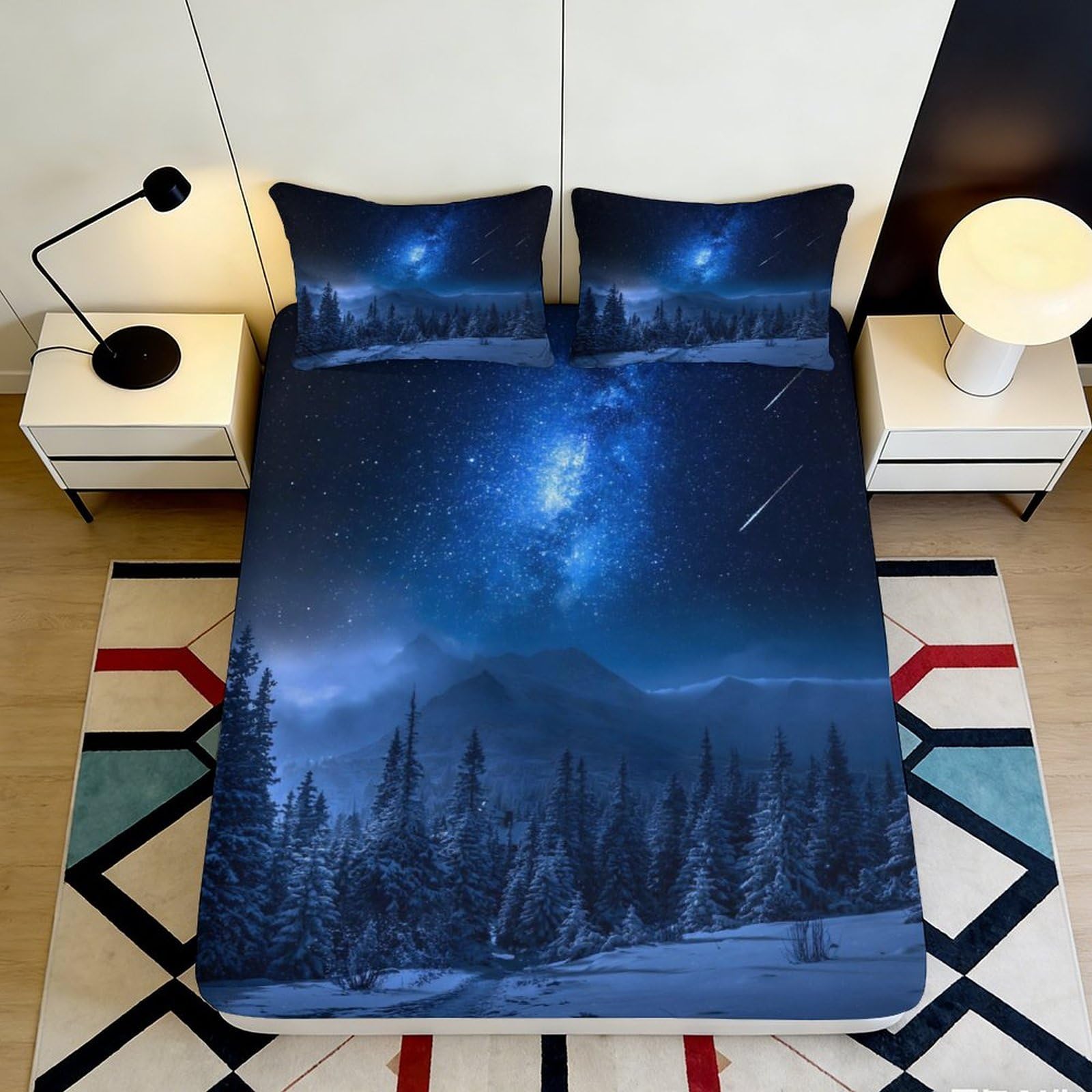 3D Printed Galaxy Starry Sky Fitted Sheet Microfiber Breathable Cosmic Nebula Mattress Cover Bedroom Dorm Decor 90x200x25cm