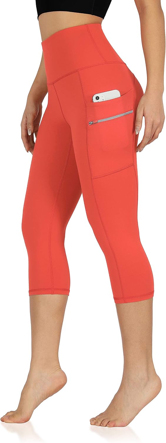 ODODOS Women's High Waisted Dual Pockets Workout Capris Leggings, Sports Running Yoga Gym Athletic Leggings- 19" / 28" Inseam: Clothing