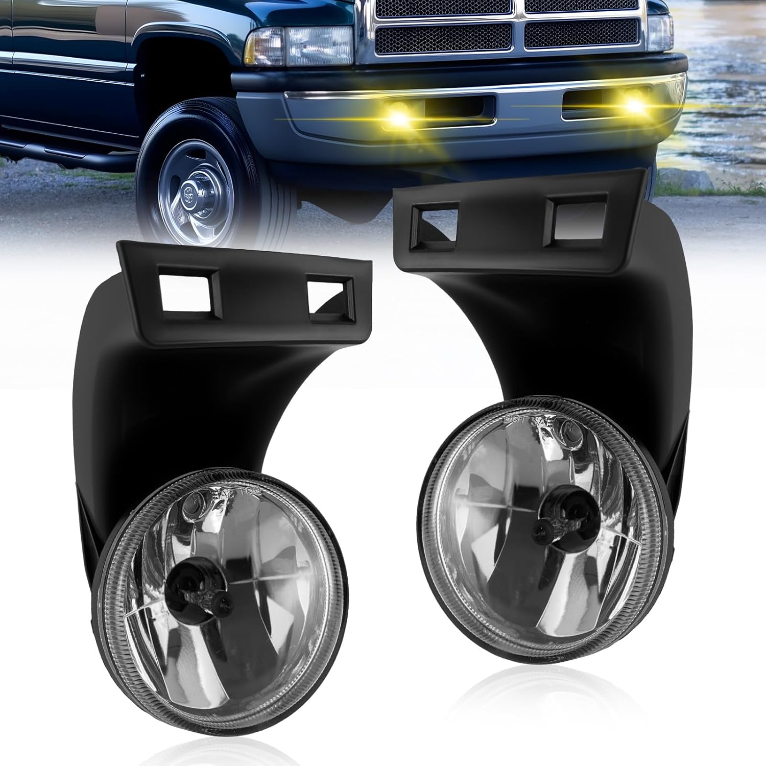 Shocklight Fog Lights Replacement for 1994-2001 Dodge Ram 1500 2500 3500 PickUp Truck Front Bumper Driving Lamps 1 Pair of Fog Lights Clear Lens