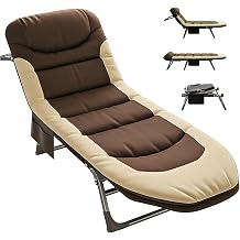 Foldable Camping Cot with Mattress, 6-Position Adjustable Camping Bed, Extra-Wide Folding Camping Cot with Side Pocket, Supports 450 lbs, Garden Lounger for Outdoor Camping and Travel Black