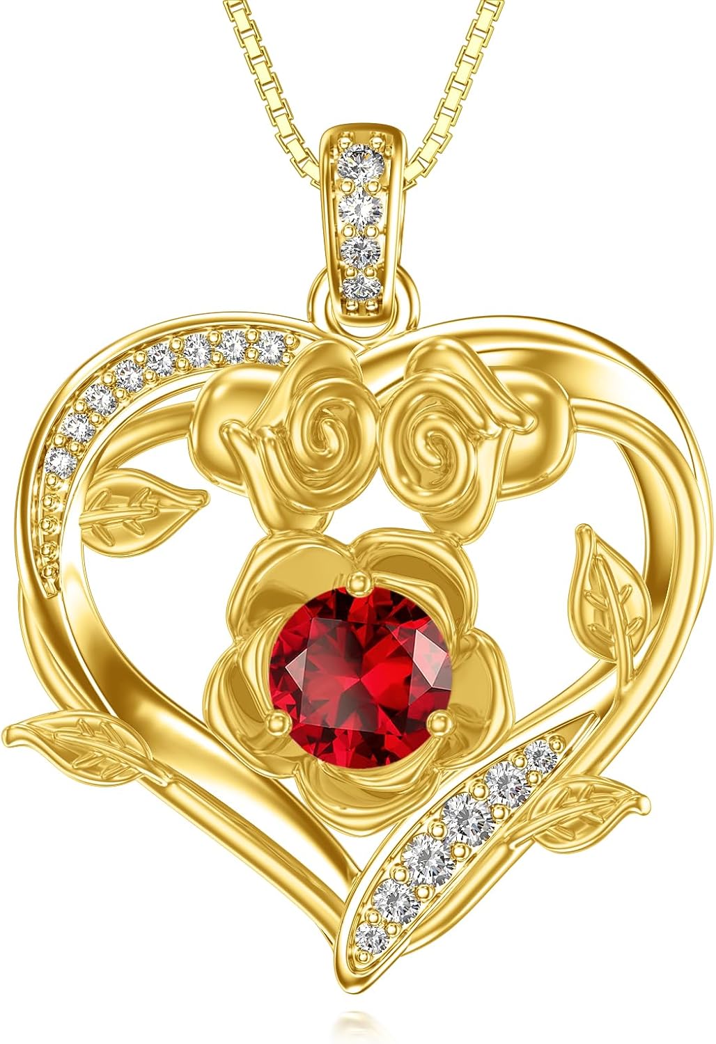 Midari 18K Gold Heart Birthstone Necklace for Women Rose Pendant Birthday Jewelry Gifts for Wife Her Daughter Mom