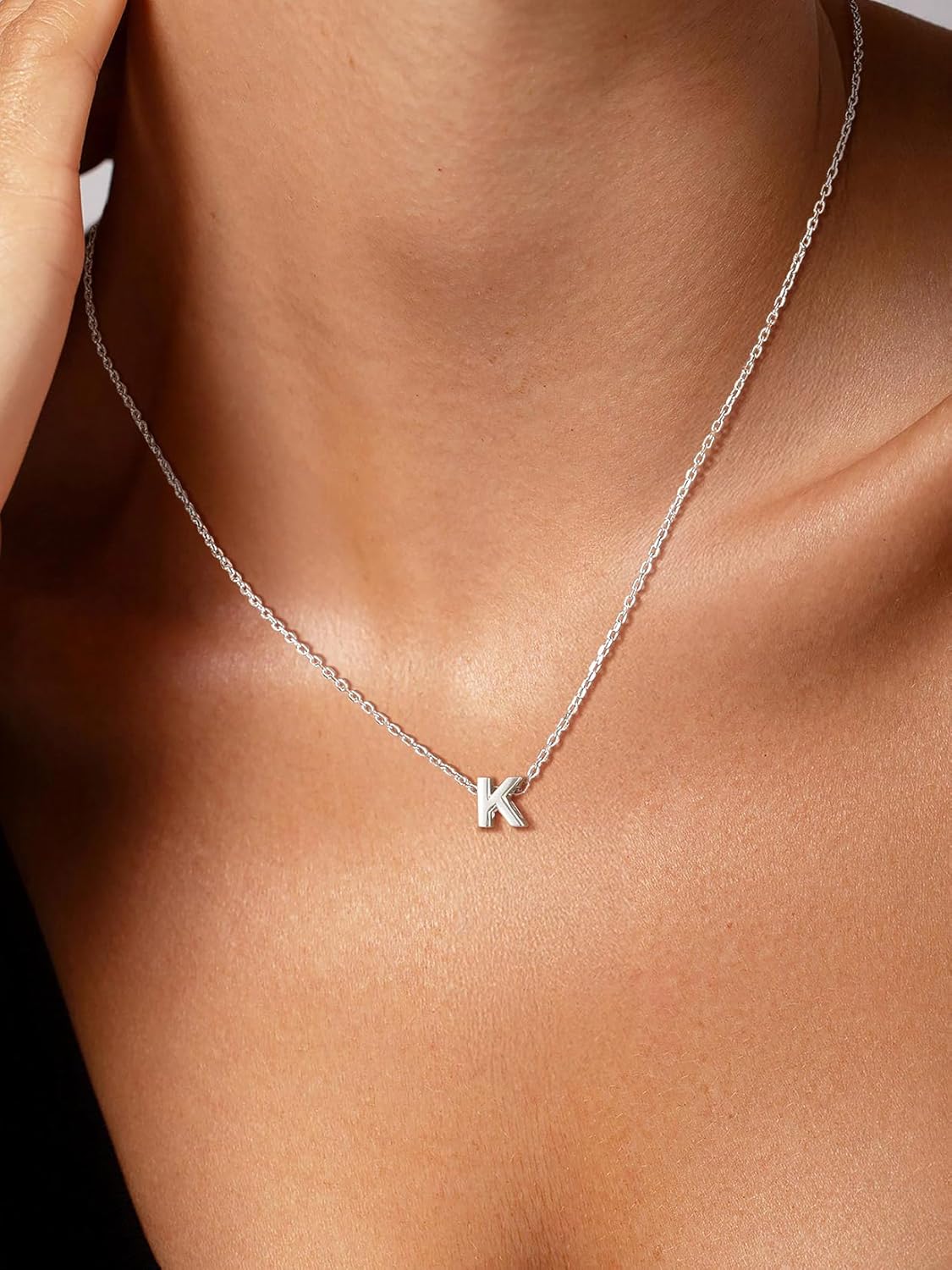 SILVERCUTE Valentines Day Gifts for Her - Small 925 Sterling Silver Initial Necklace for Women,Tiny Silver Initial Pendant Tiny Letter Necklace with Adjustable Chain,16"-18" - Image 3