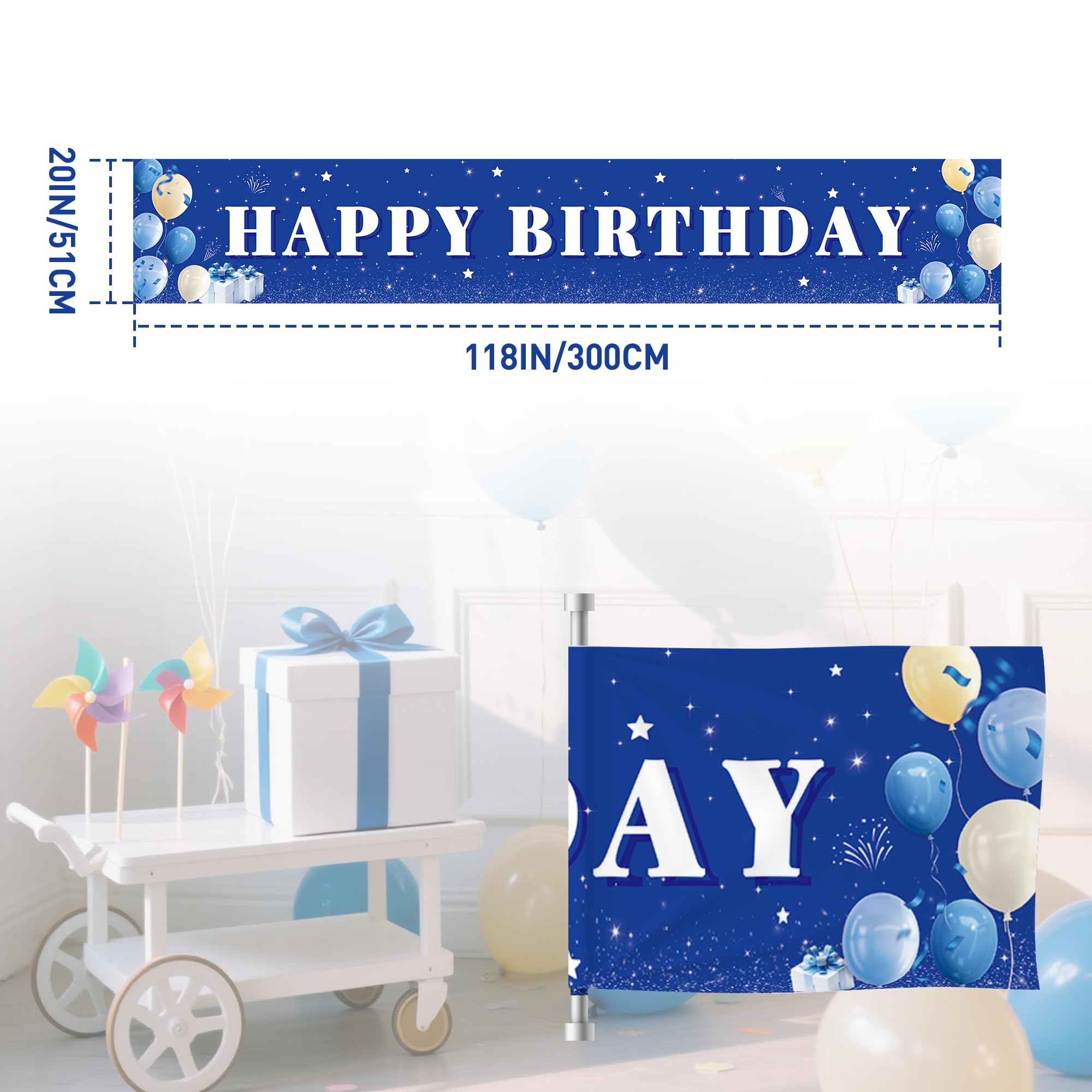Blue Happy Birthday Banner for Boys and Girls - Vibrant Blue Birthday Decorations with Durable Design-Jumbo 118x20 Inch Reusable Party Decor for Indoor/Outdoor Celebrations
