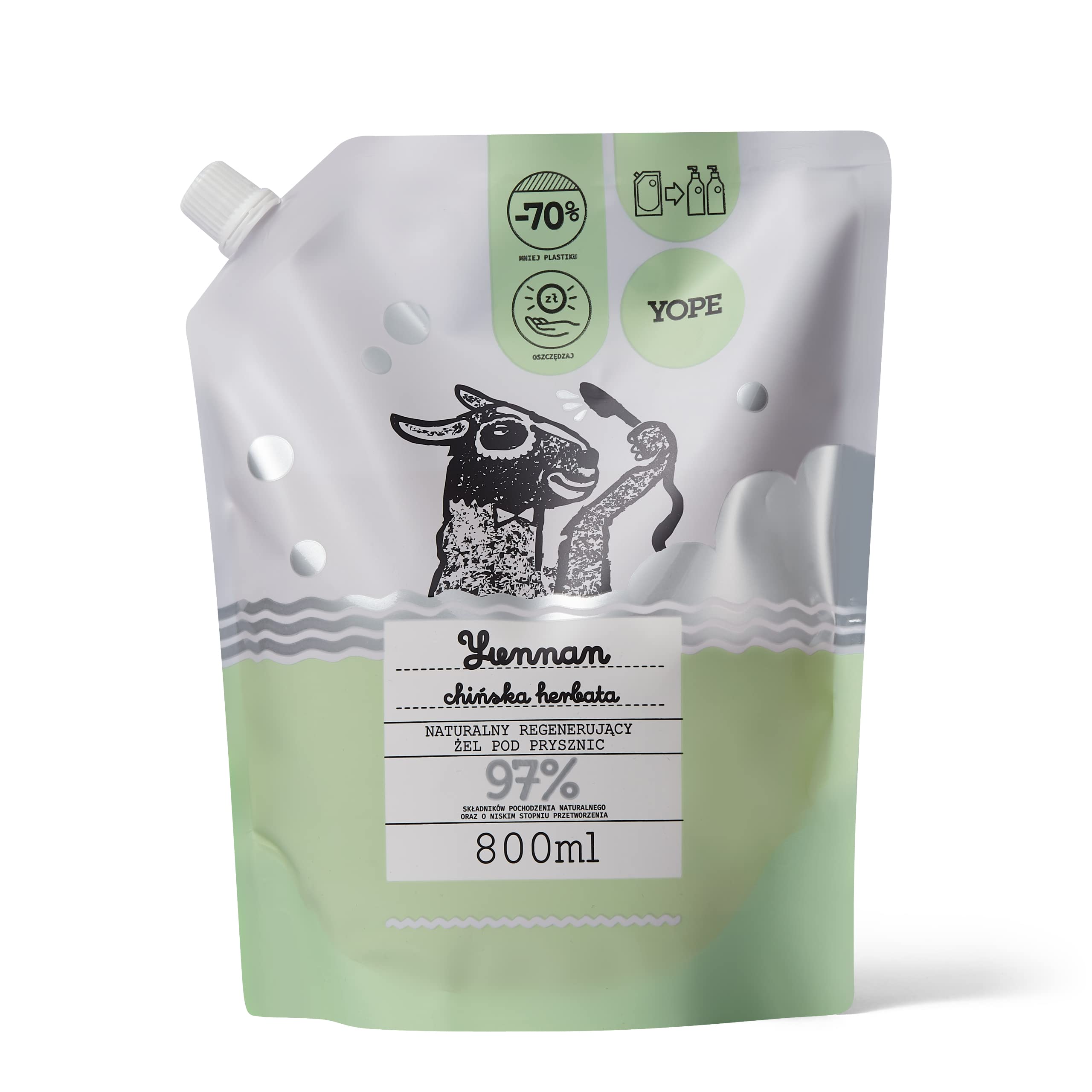 Yope Refill Shower Gel Wash, Hydrating, Glycerin, Normal And Sensitive Skin, Scent Yunnan Chinese Tea, 800 ml
