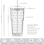 INSETLAN 20oz Glass Tumblers with Lids and Straws, Set of 2, Thick-Walled Drinking Glasses for Iced Coffee, Smoothies, Matcha, Water, Juice, Elegant Sparkling Star Glass Cups for Daily Use and Travel