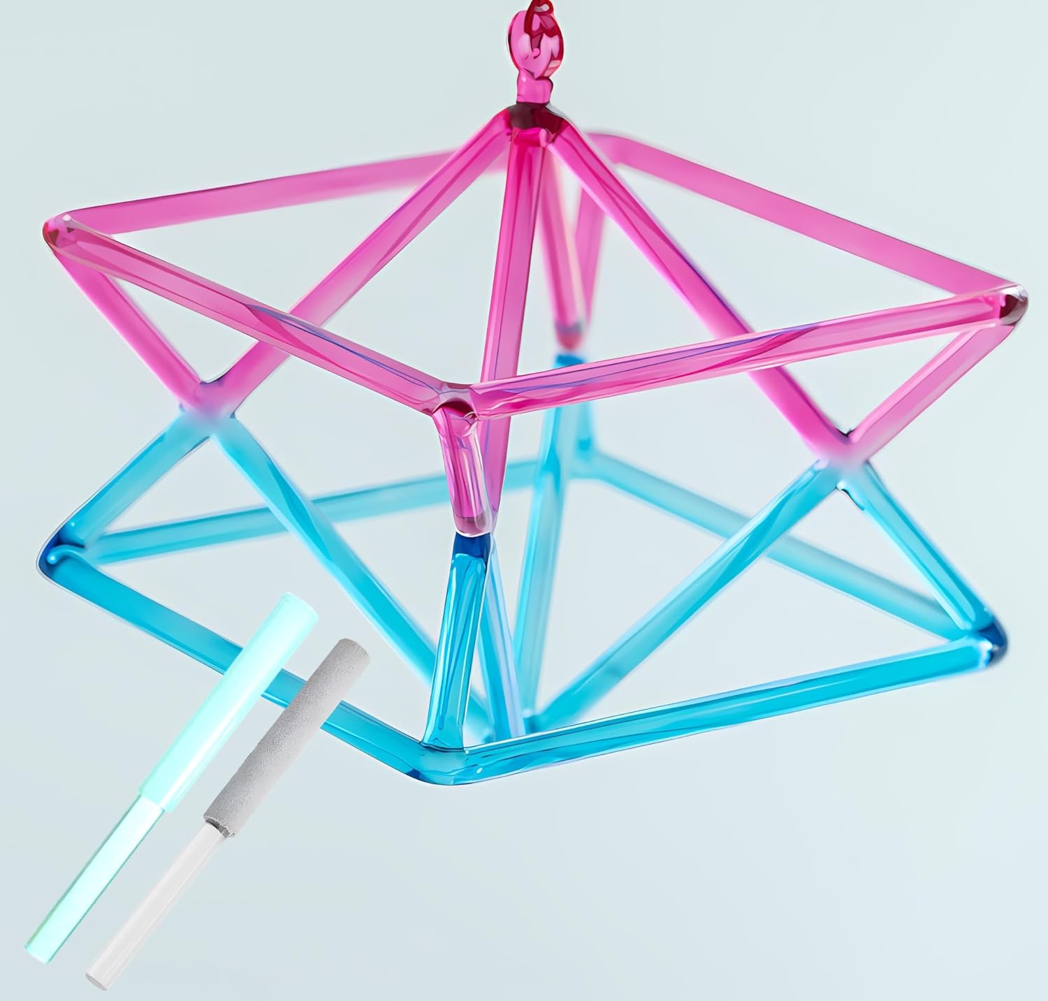 Chakra Optically Pink-Blue Gradient Quartz Crystal Singing Mokaba Merkaba for Sound Therapy Meditation Yoga Percussion Pyramid Healing Musical Instrument(10 inch)