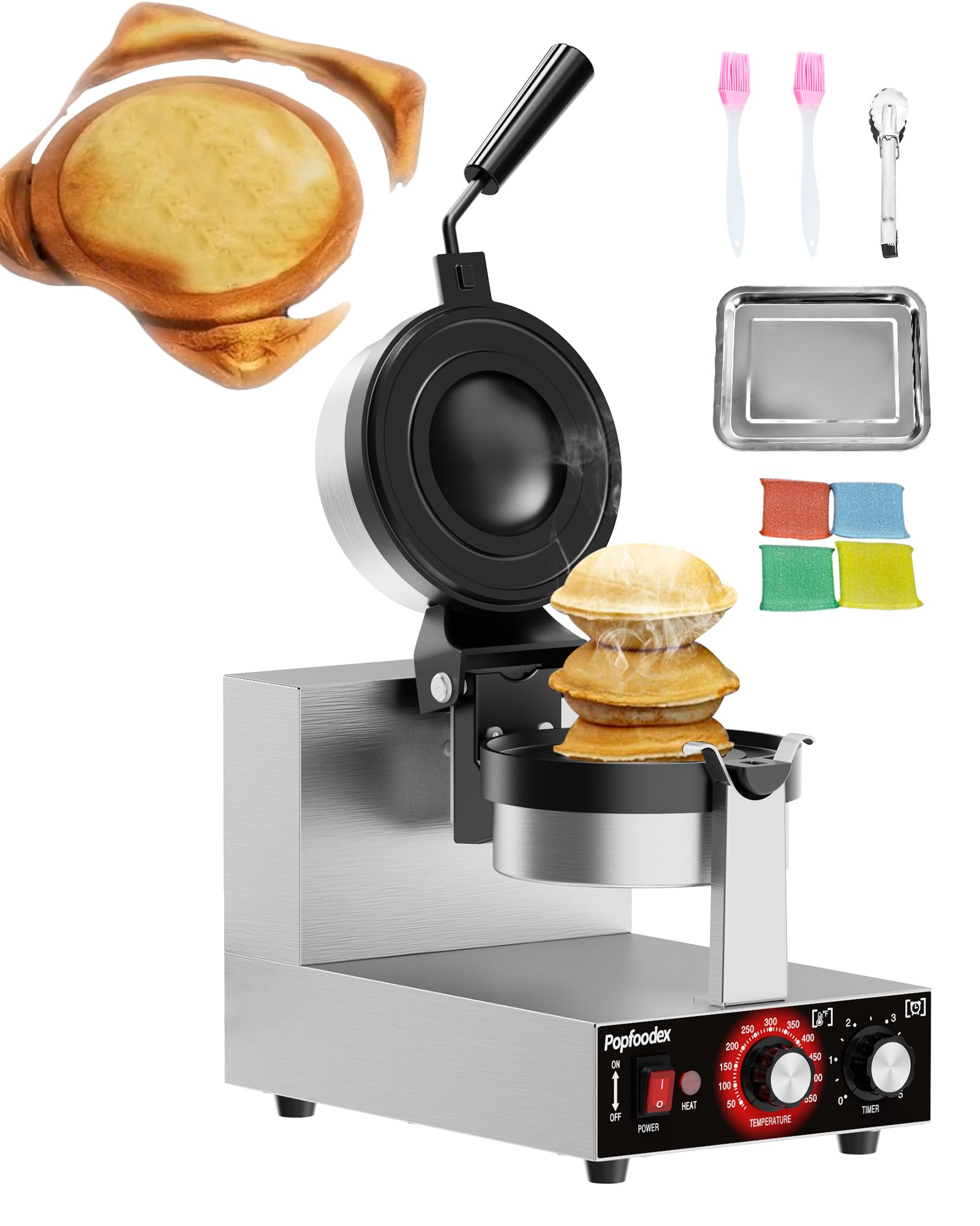 Ufo Burger Maker Machine, 110V Electric Ufo Sandwich Maker w/Adjustable Temperature and Timer, Stainless Steel Ice Cream Burger Maker for Dining Room, Kitchen, Restaurant, Burger Sealer