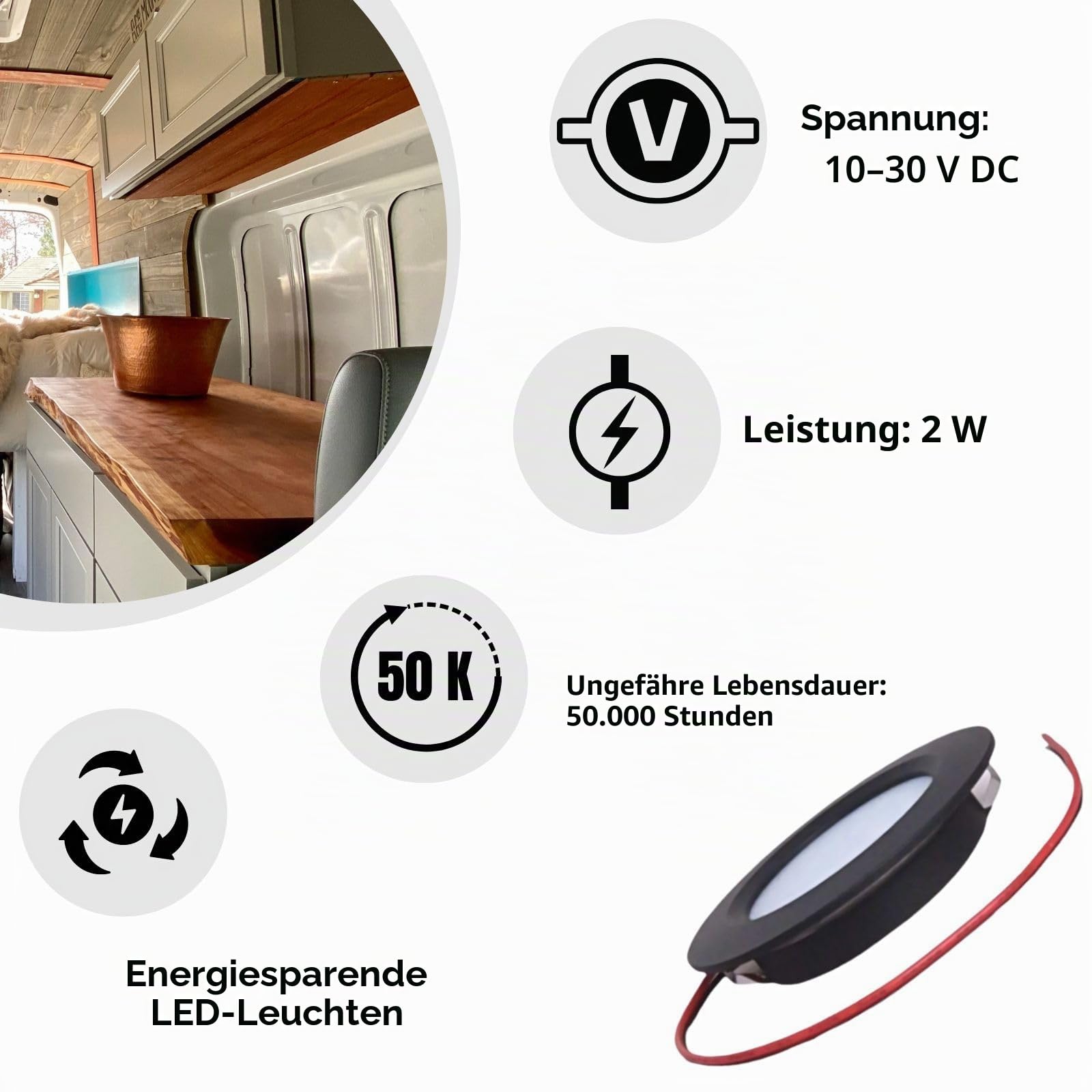 MARVIX Schwarze LED-Spot-Leuchten 12V 24V Dimmbar Einbaustrahler Downlights für Wohnmobil, Wohnwagen, Campingbus und Bootsbeleuchtung (Warmweiß, 3000K) - 4er-Pack
