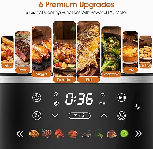Miniatura 4 de Freidora de aire digital con ventana, 6 cuartos de galón, 1550W, 8 presets, temporizador y control de temperatura