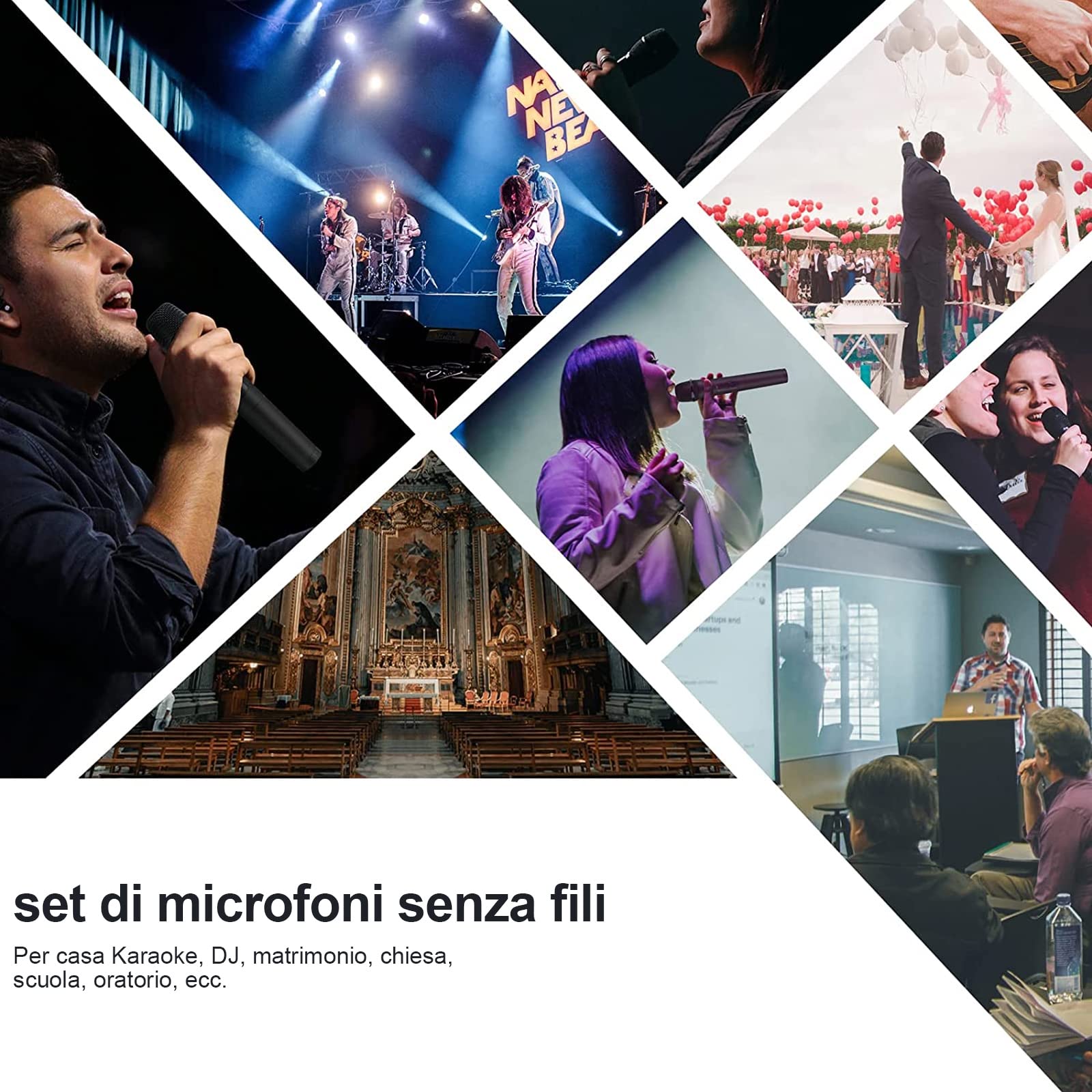 Phenyx Pro Sistema microfono wireless professionali VHF a 4 canali, con 4 microfoni senza fili dinamici palmari, ricevitore in metallo, lunga portata per canto, karaoke, chiesa (PTV-2000-4H)