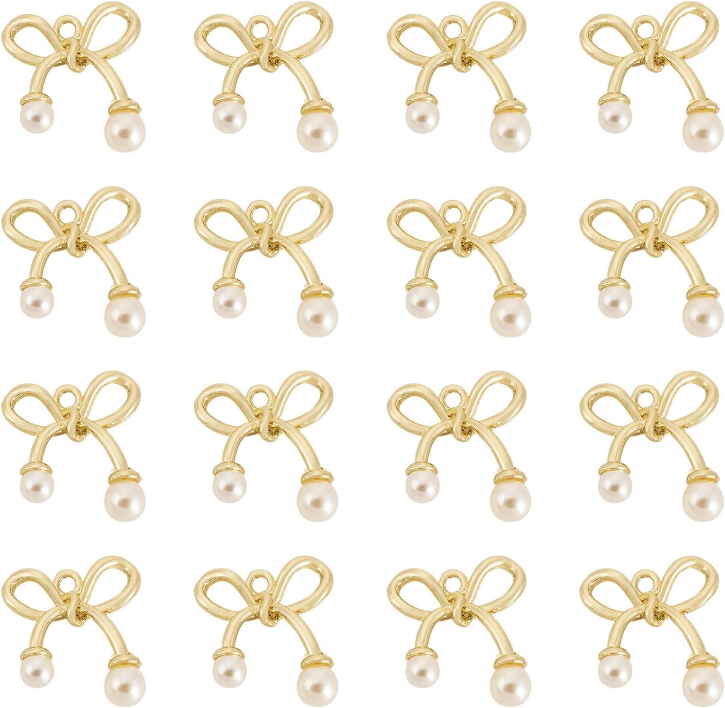 Cheriswelry 20Pcs Gold Plated Bowknot Charms Metal Alloy Bow Tie Pendants with Pearl Bead DIY Earrings Necklaces Charms 22.5x20mm for DIY Jewelry Making Earring Supplies