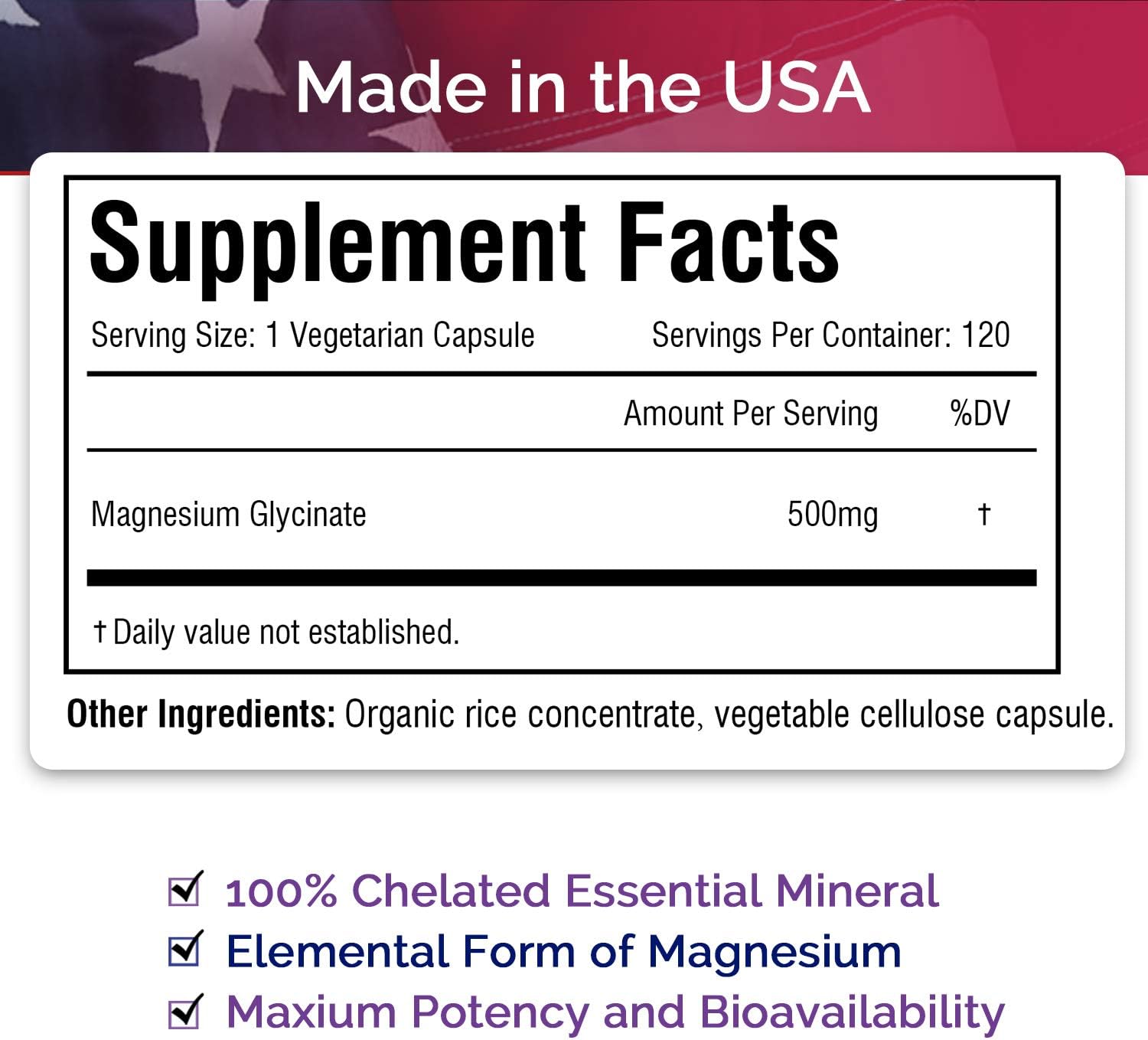 Magnesium Glycinate 500mg per Caps, 120 Veggie Caps, Chelated for Maximum Absorption, Non-GMO, NO Gluten Dairy & Soy, Supports Muscle, Bone, Joint, and Heart Health, Stress Relief & Sleep: Health & Personal Care