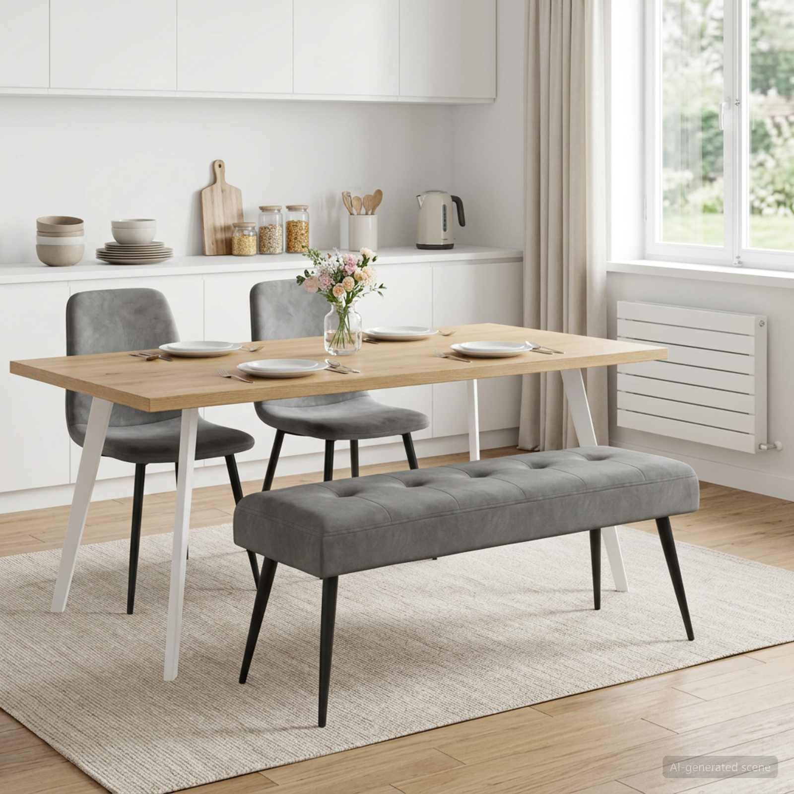 Banco con tapicería con Botones Gris Oscuro 110 x 40 x 46 cm, Bancos, 10.456 kg-42038530