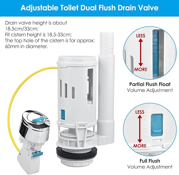 Toilet Flush System Replacement, Toilet Cistern Flush Parts, Water Closet Flush Valve, Toilet Syphon Replacement Kit with Button Screw Sealing Ring, 6 PCS Vintage Tank Accessories Side Inlet Valve