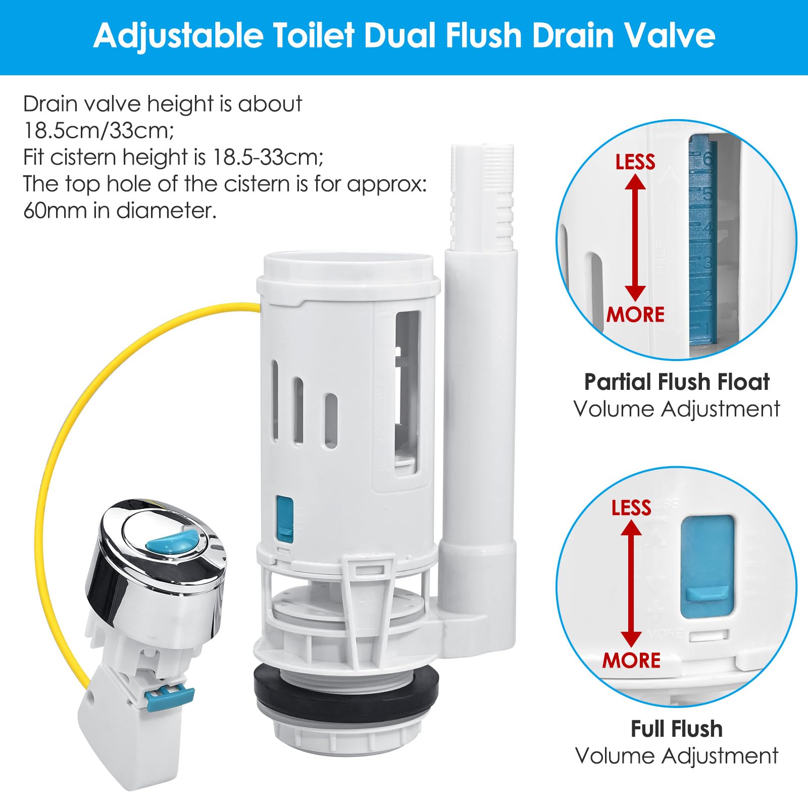 Toilet Flush System Replacement, Toilet Cistern Flush Parts, Water Closet Flush Valve - Image 3