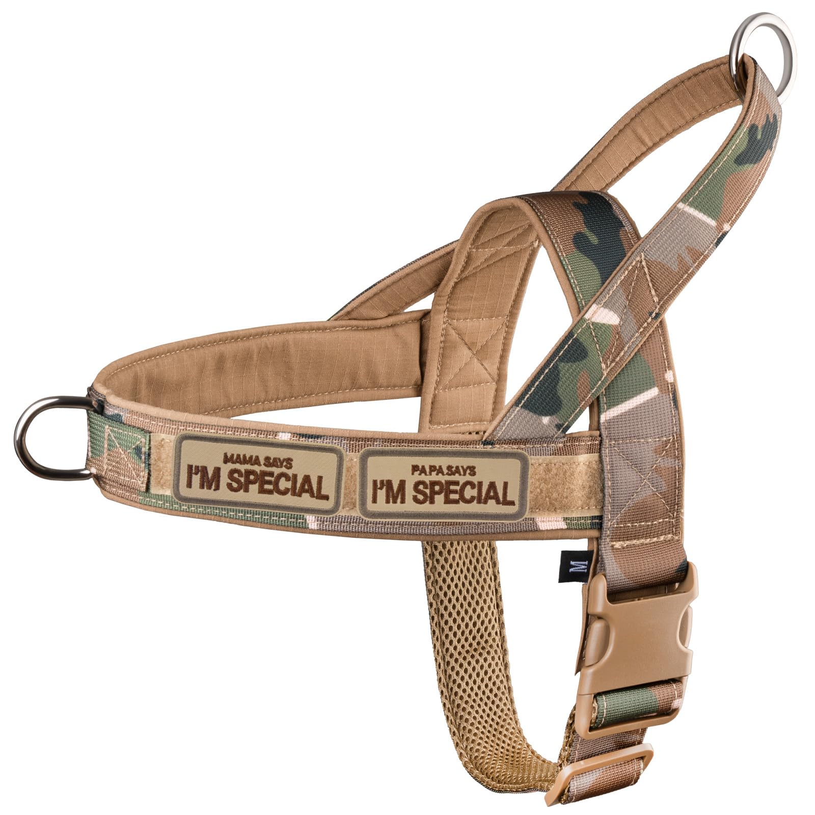 Arnés para perros sin tirón para perros pequeños y medianos, reflectante, a prueba de fugas, ajustable sin tirón, arnés para perros de camuflaje color verde, L