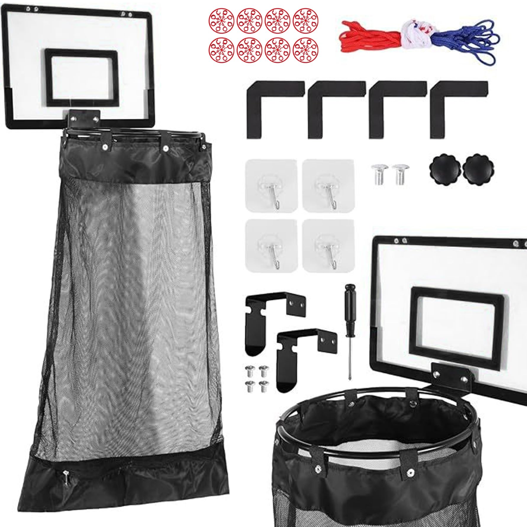 Basketball Laundry Hamper, Door Hanging Basketball Hoop Laundry Basket for Boys Room Bedroom Bathroom Storage (Style 1)