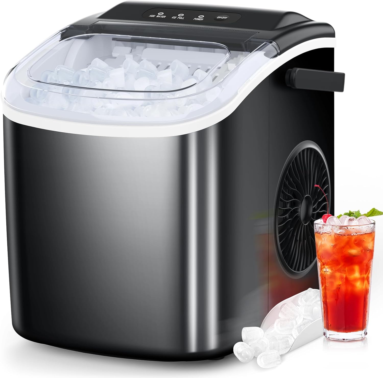 COWSAR Ice Maker Countertop, Portable Ice Machine with Self-Cleaning, 26.5lbs/24Hrs, 9 Bullet Ice Cubes in 6 Mins, Ice Basket and Scoop, Ideal for Home, Kitchen, Bar, Camping