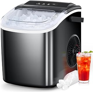 COWSAR Countertop Ice Maker: Portable Self-Cleaning, 26.5lbs/24H, 9 Bullet Cubes in 6 Min for Home Bar Camping