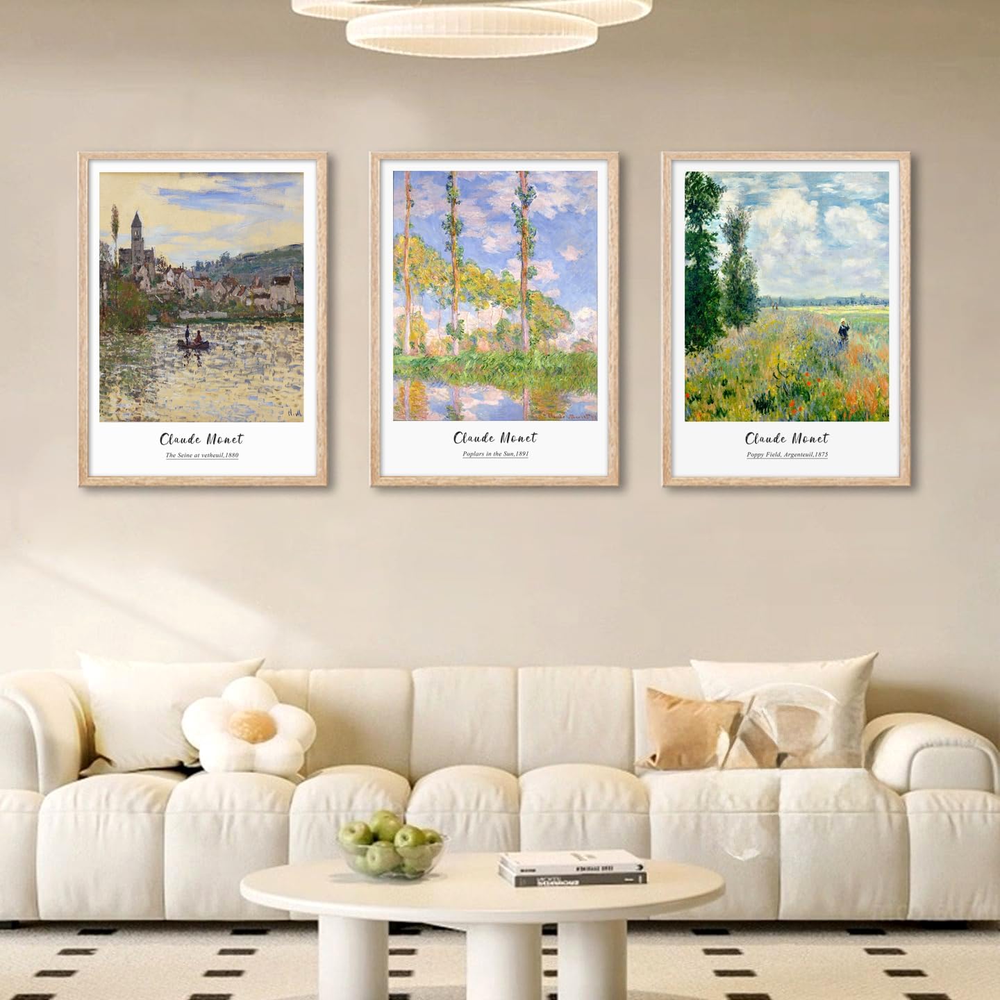 Vintage Claude Monet Canvas Wall Art, Framed Impressionism Landscape Paintings Office Decor, Minimalist Classic Botanical Poster Prints Home Decoration for Bedroom Living Room - 12"x16"x3 Piece