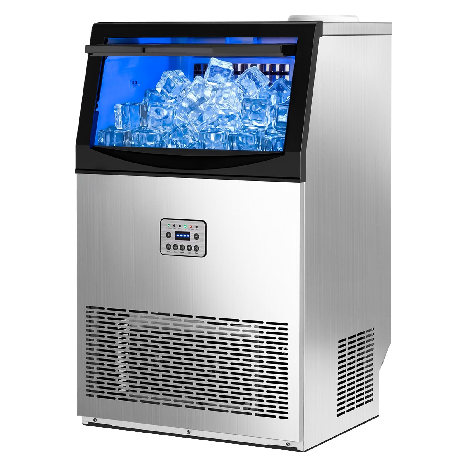 LEADZM Machine à Glaçons Commerciale 50 kg/24h, Capacité de Stockage 23 kg, 50 Glaçons par Cycle, Acier Inoxydable, Nettoyage Automatique, Idéale pour Bar, Restaurant et Café