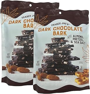 Trader Joe Dark Chocolate Bark with Almonds Pretzel & Sea Salt 10oz 284g (Two Bags)