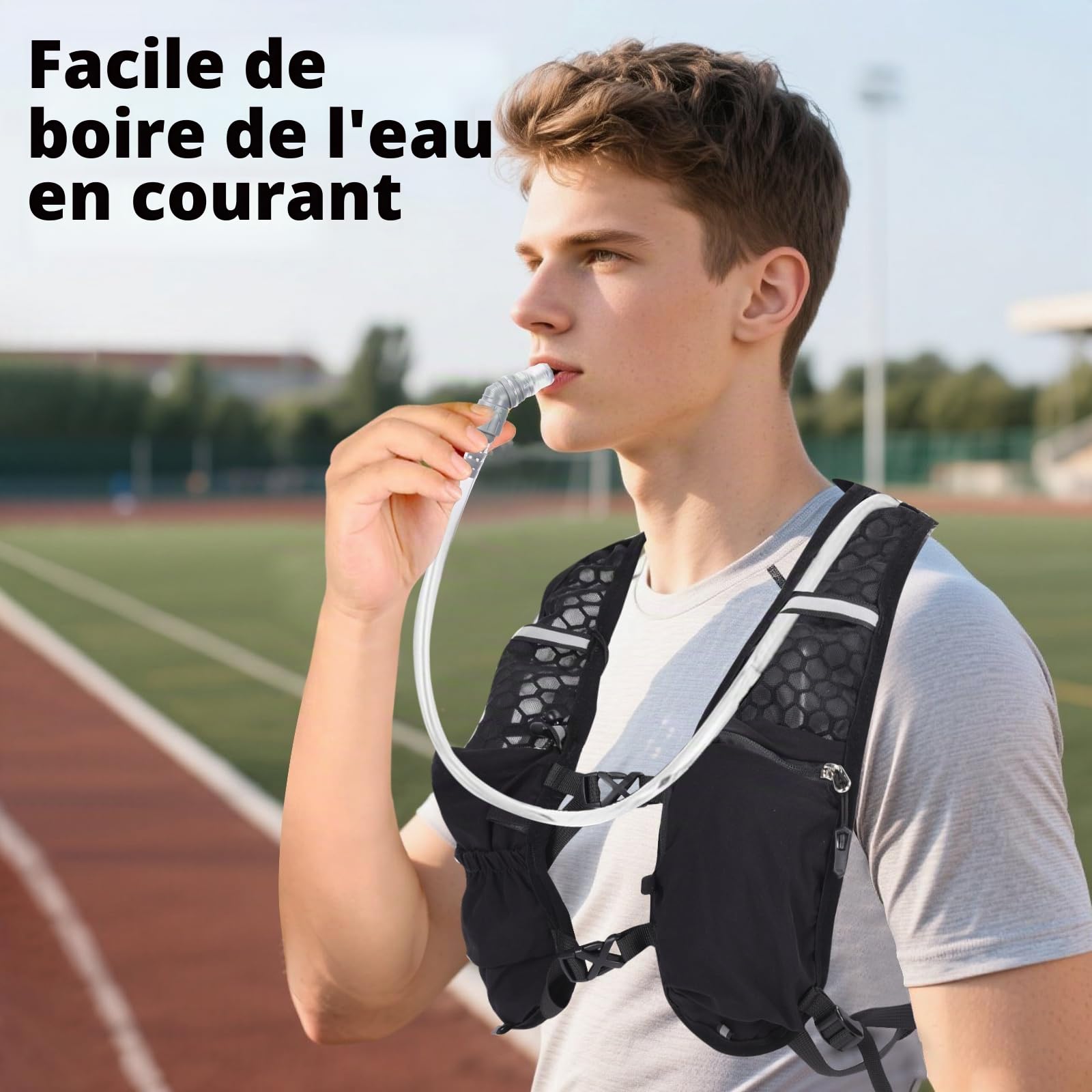 Sac à dos d'hydratation pour le cyclisme de plein air - Gilet de course à pied - 5 l - Respirant - Pour homme et femme - Avec sac à eau de 1,5 l