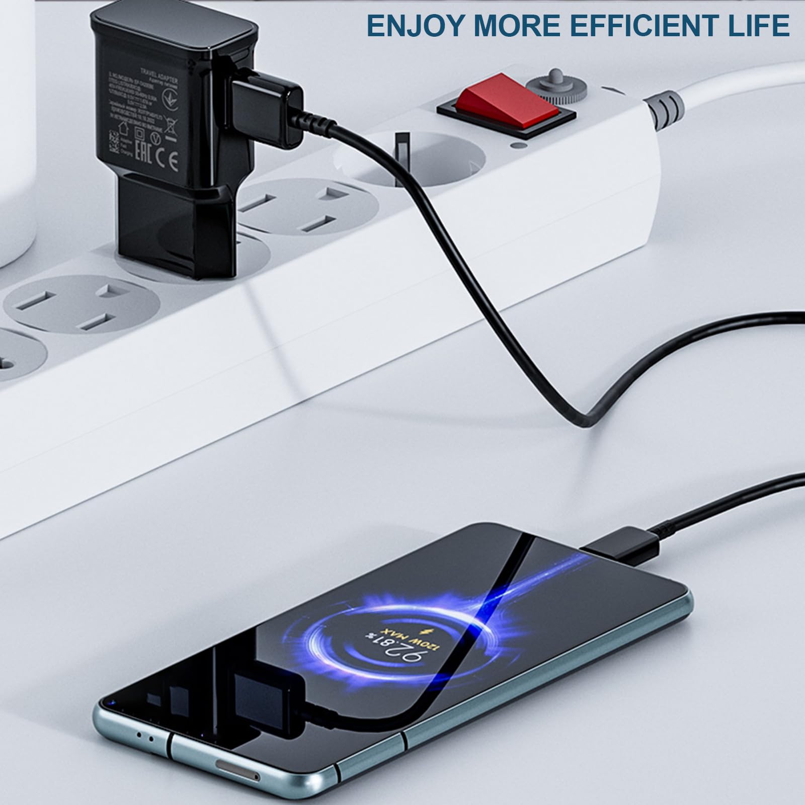 Caricabatterie per Samsung Galaxy A54 A53 A34 A33 A20e A14 A13 5g M54 M53 M34 M33 M14 M13 5g S8 S9 S10 S20 S21 FE Plus Note 8 Originale EP-TA200 Adaptive Fast Charging Caricatore con 2M Cavo, Nero
