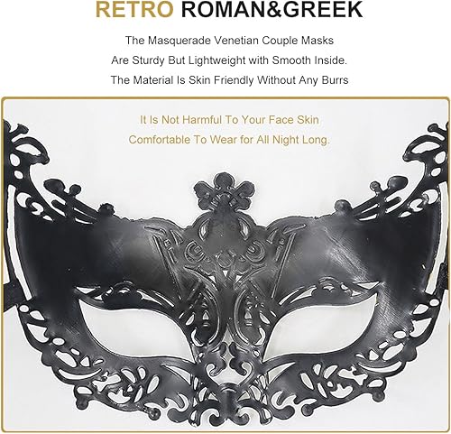 Miniatura 3 de Máscara de máscaras para hombres, parejas, máscara griega romana para Mardi Gras veneciano, disfraces, fiesta, baile de graduación (oro real + azul)