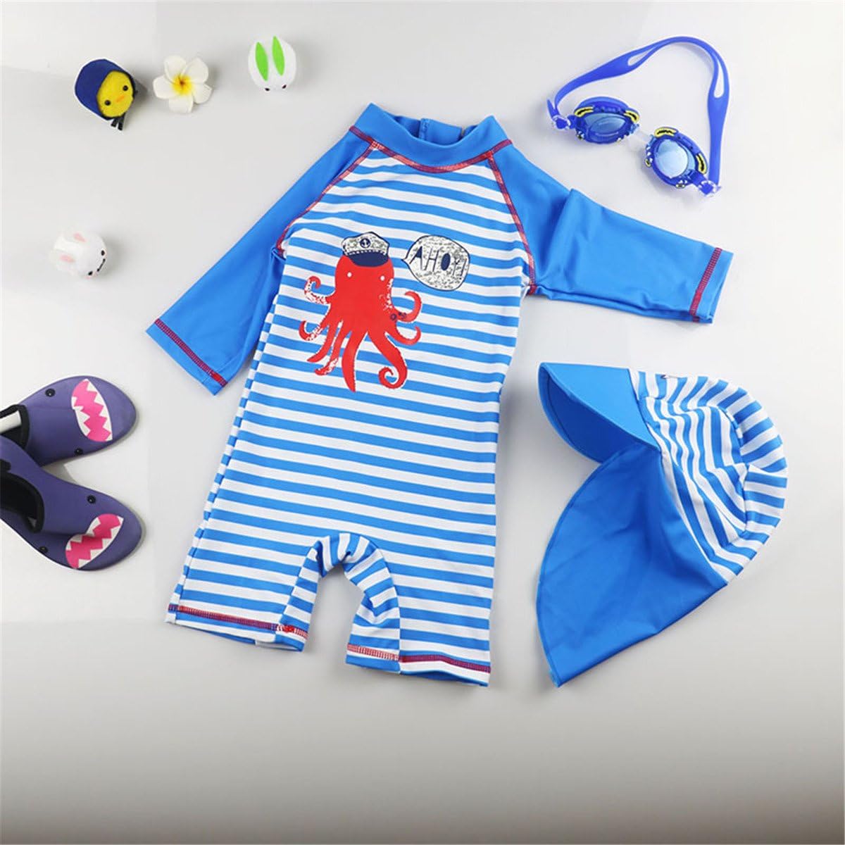 Baby Kids Boys Girls One Pieces Short Sleeve Uv Rash Guard Swimwear Sun Protective Swimsuit Diving Suits+UV Sun Hat : Sports & Outdoors