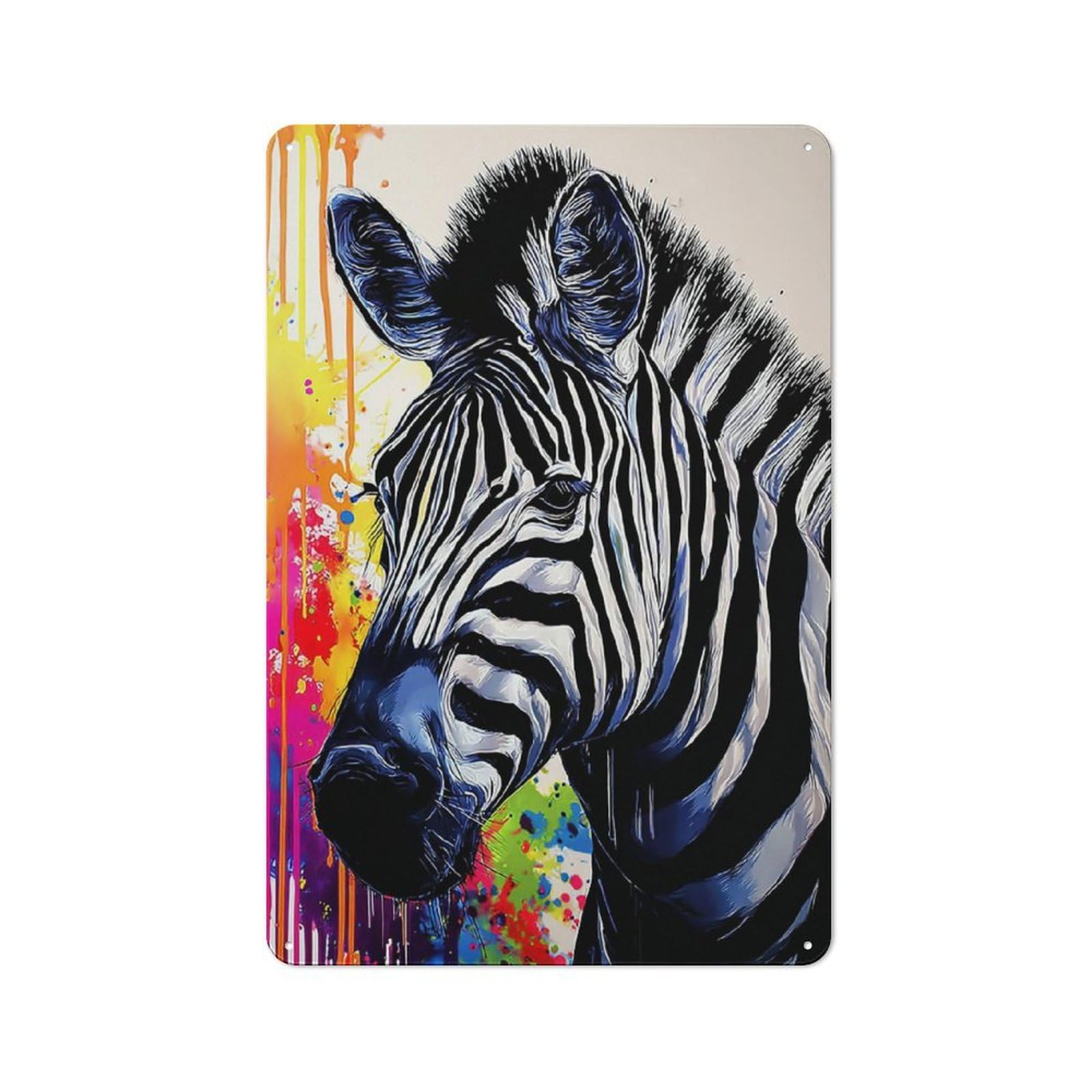 Junmoney Abstract Zebra Portrait With Colorful Backgro Metal Wall Sign 30X20cm Featuring Und For Garage Or Workshop, For Vintage Wall Decor Fans, For Metal Sign Collectors