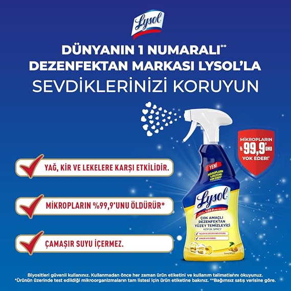 Lysol Çok Amaçlı Dezenfektan Yüzey Temizleyici Köpük Sprey 750 ml
