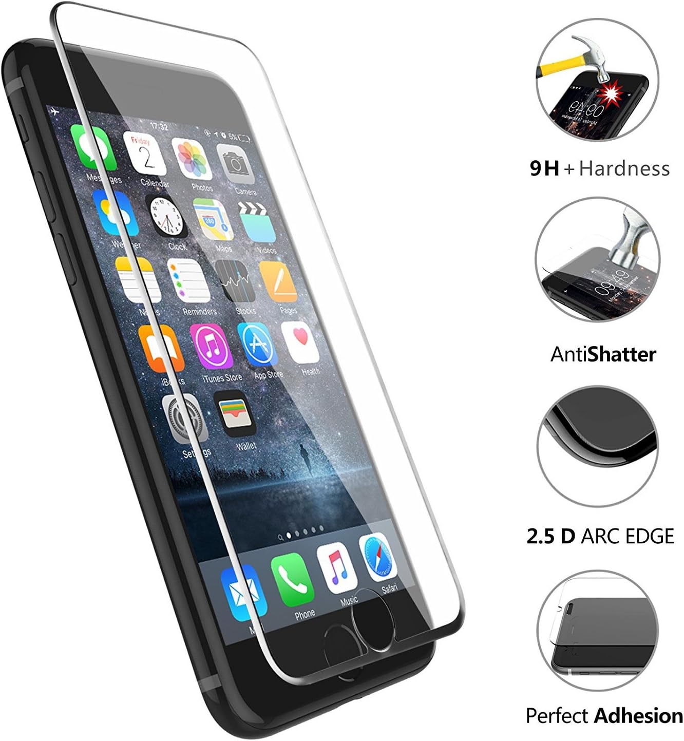 iPhone 7 Plus Screen Protector,iPhone 8 Plus Screen Protector, Benuo [Full Coverage]3D Touch Tempered Glass Protector,HD Clear,Bubble-Free, Anti-Scratch for Apple iPhone 8 Plus/7 Plus/ 6s Plus, 1 Pack