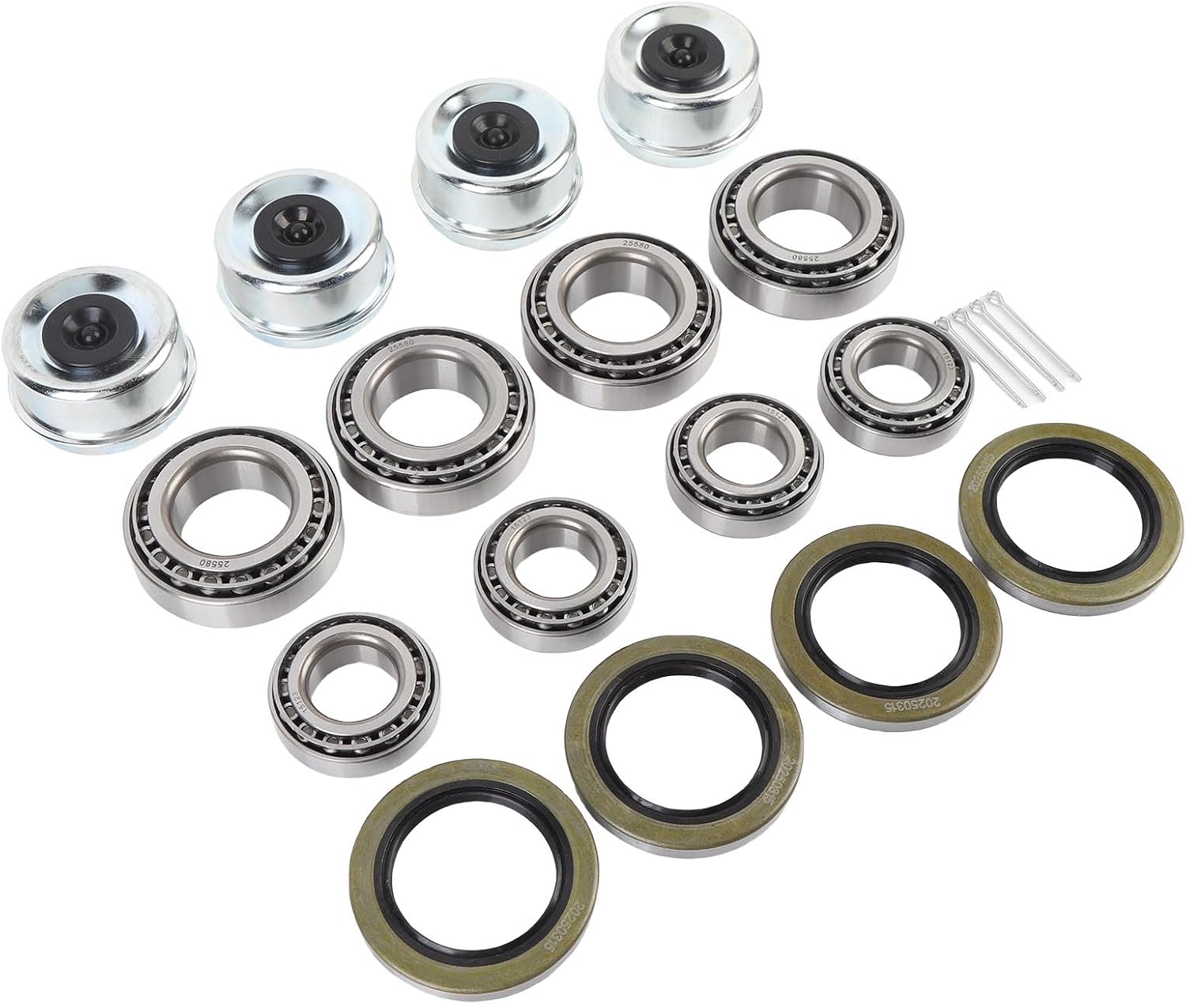 Trailer Wheel Hub Kit Marine Trailer Bearing Kit 4 Set Cr Steel Alloy Bearings Seals Cotter Pin Fit 5200-6000lb Axles with Stamped Steel Cage for Reduced Friction Vibration Noise