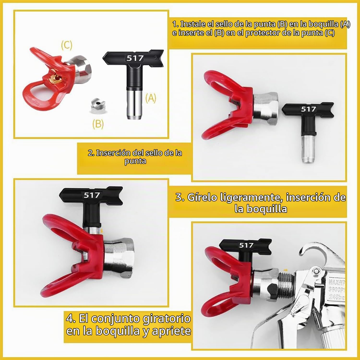 Pistola de Pintura Airless,211,313,415,517,623 Puntas de Pulverización,Piezas de la Máquina de Pulverización para Casas, Edificios, Cubiertas de Jardín